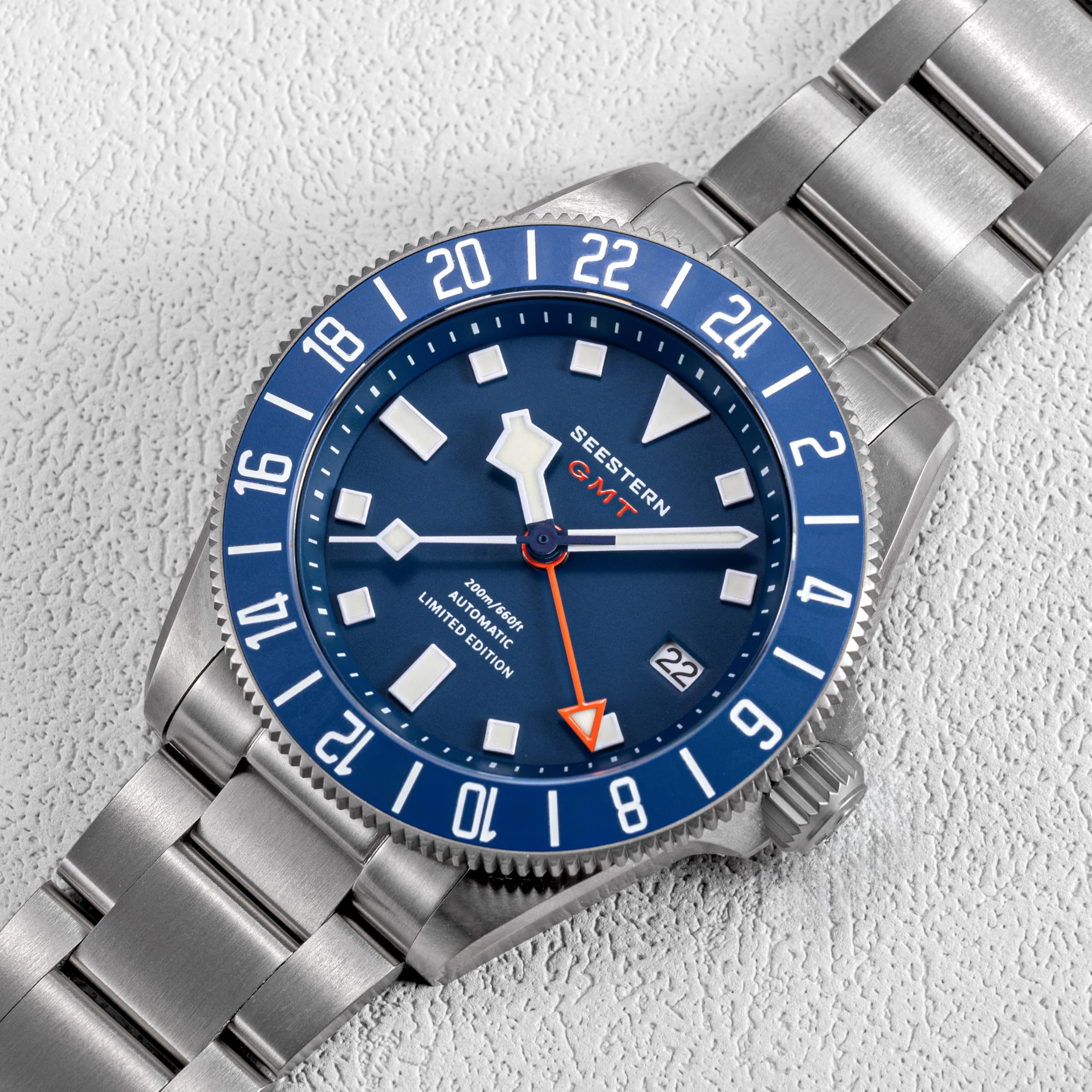 Titanium GMT S462.E Sportuhr, mechanisch, wasserdicht, 200 m, blau, Sportlich