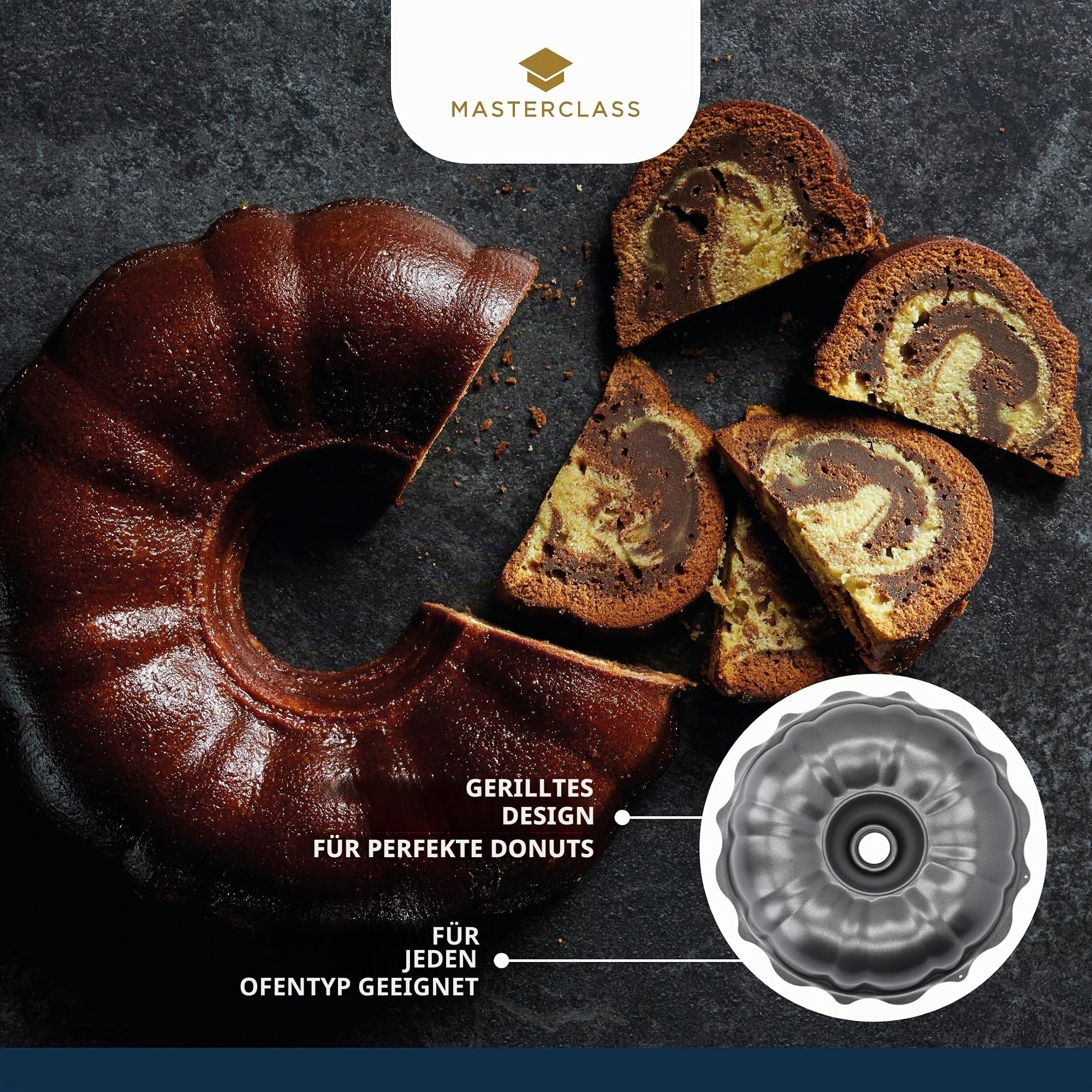 MasterClass Antihaft-Napfkuchen/Gugelhupf-Backform, Stahl, Grau