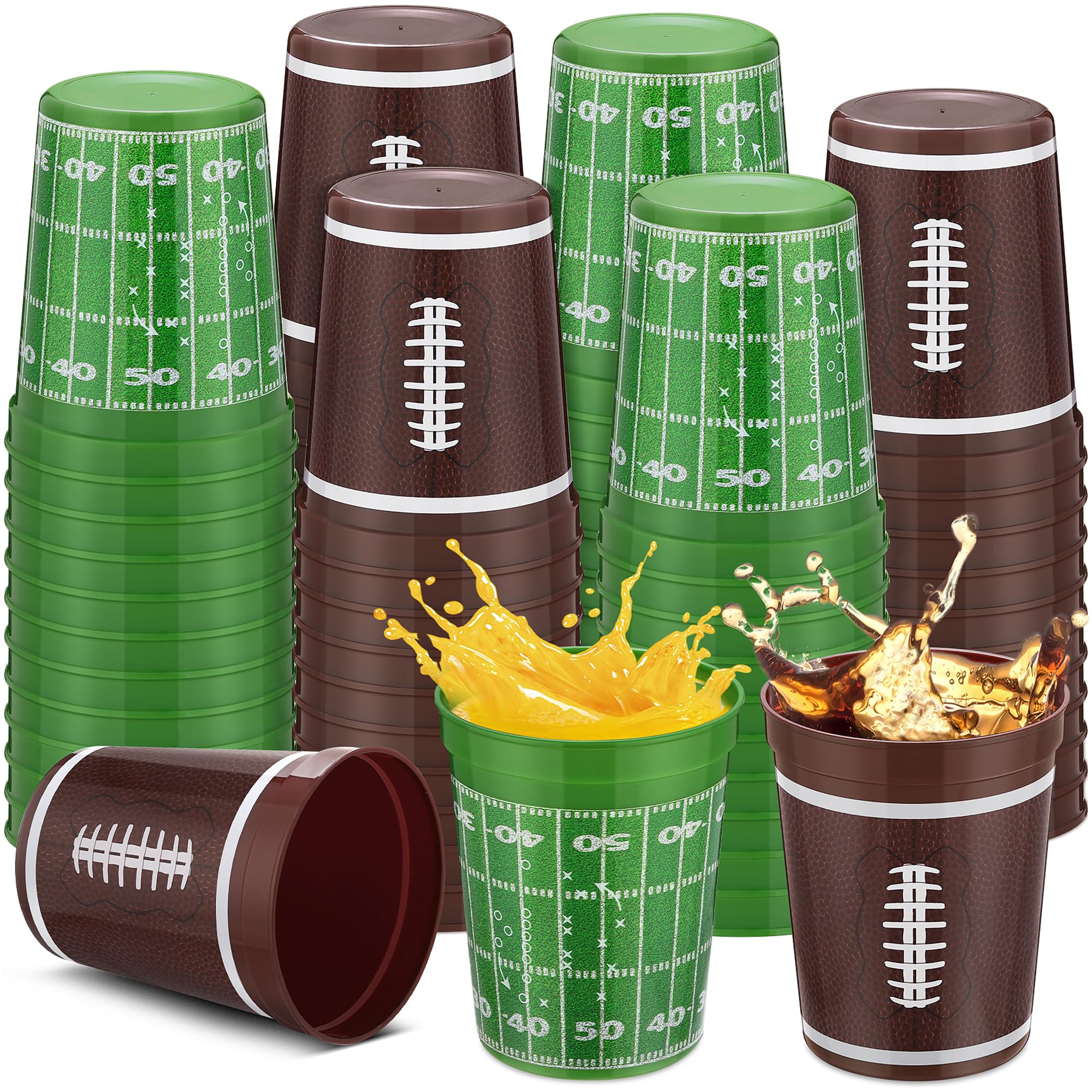 48 Pcs Reusable Football Plastic Cups 16 Oz Thick Cocktail Drink Cup Bulk Football Stadium Cups for Tailgate Football Theme Party Favor Birthday Event Game Day Supplies Decoration