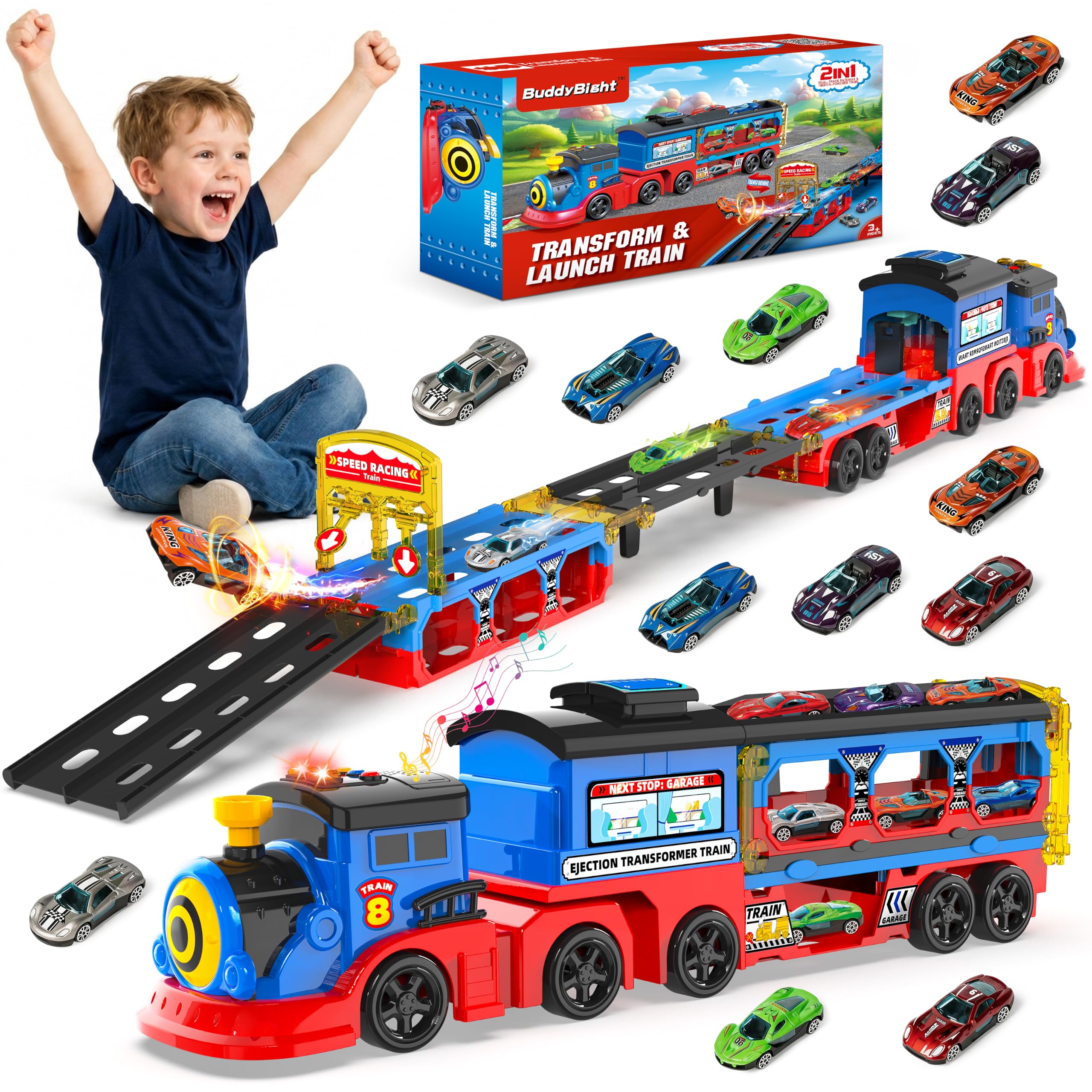 Amazon.com: 5in1 Carrier Train Toys, 12 Alloy Race Cars Toys, 54