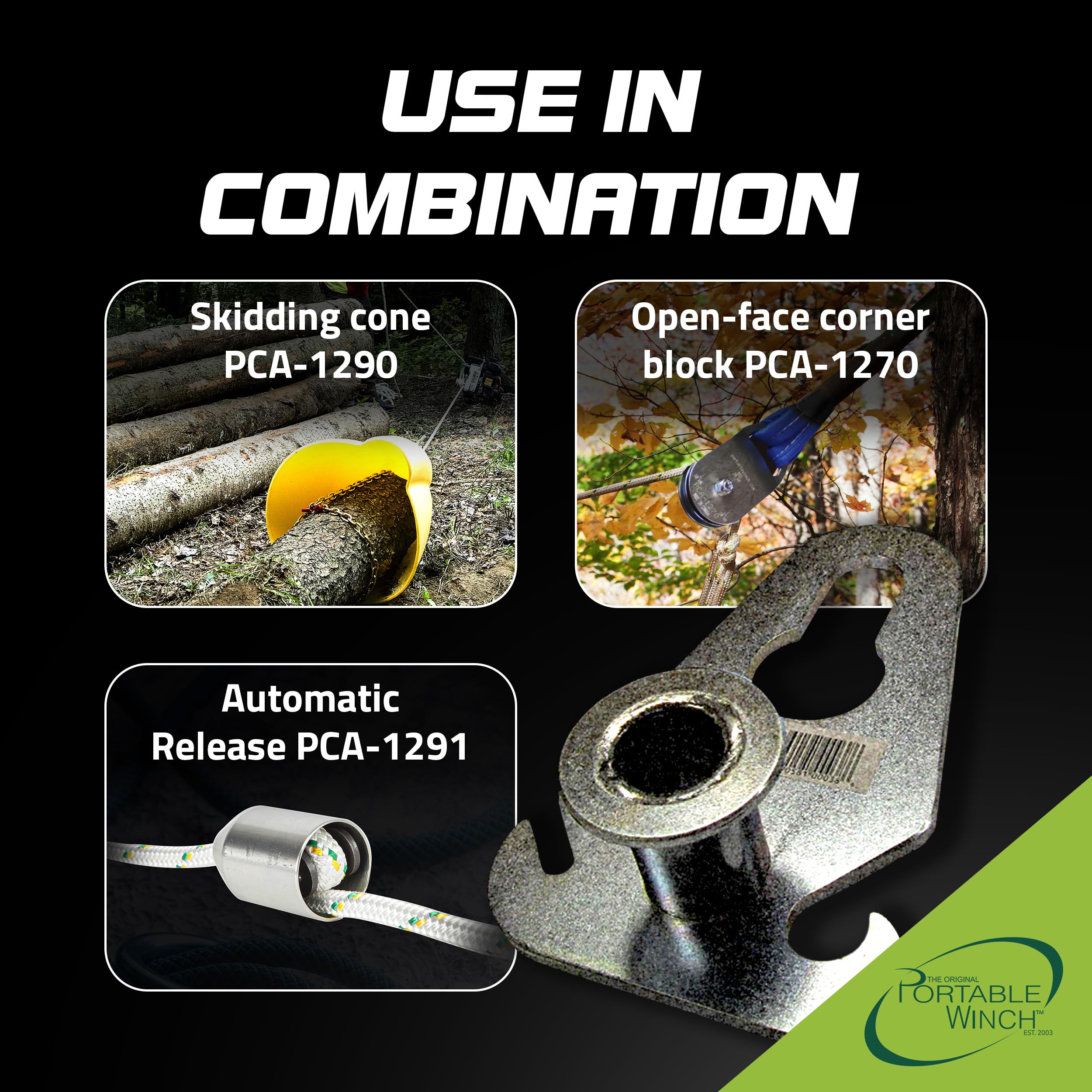 Portable Winch PCA-1310 - Placa de tracción de enganche de bola, compatible con cono deslizante, cadena de gargantilla, para troncos, transporte, remolque y aparejos