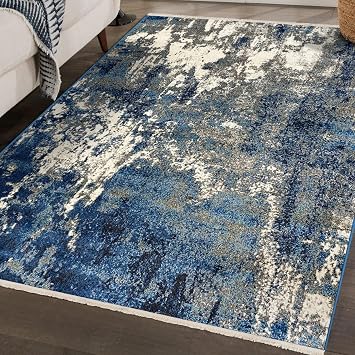 LUXE WEAVERS Abstract Fringed Area Rug Blue 5x7