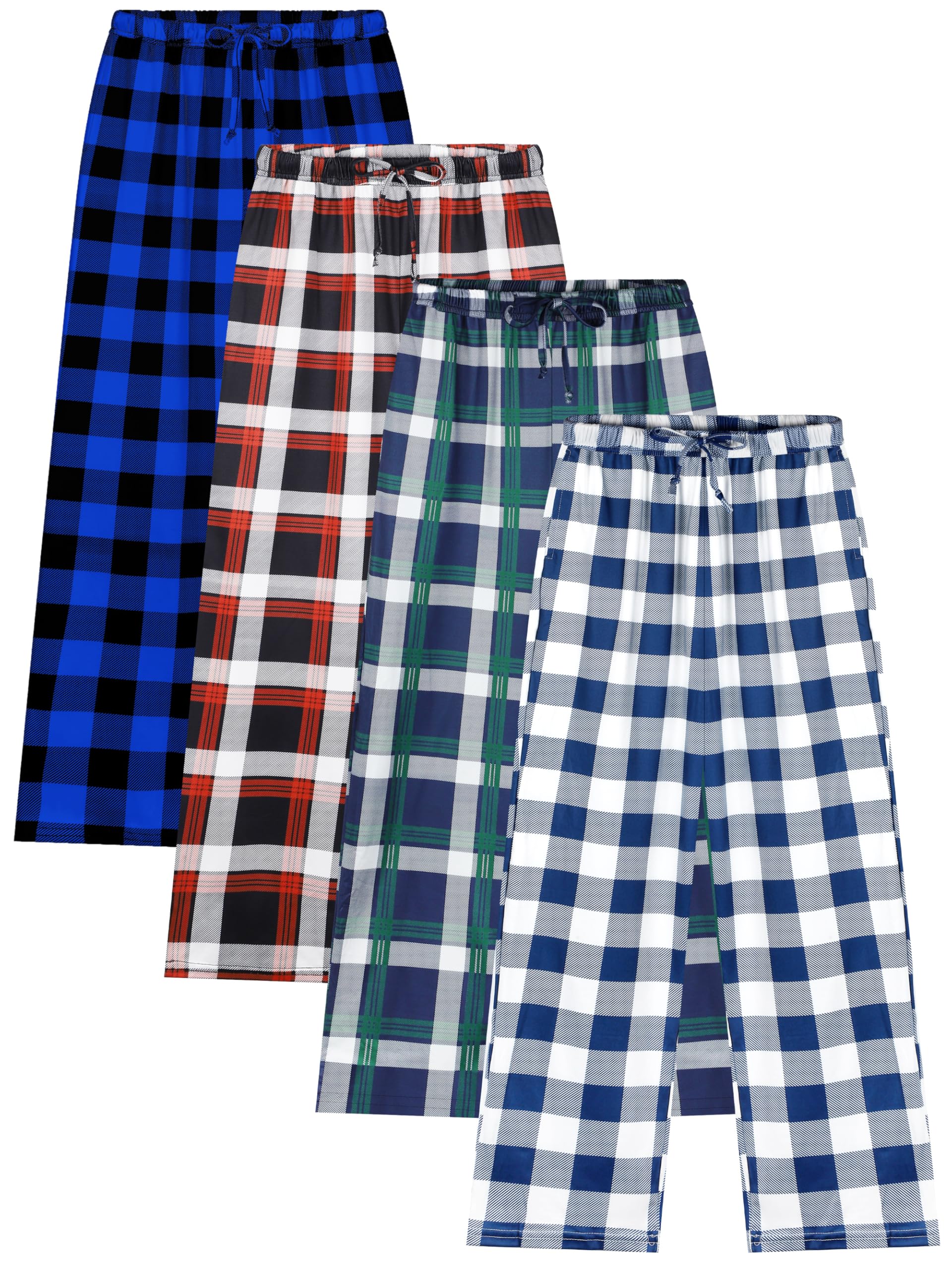 Cooraby 4 Pack Boys Plaid Pants with Pockets Elastic Waist Drawstring Printed Plaid Pants Christmas for Boys Girls