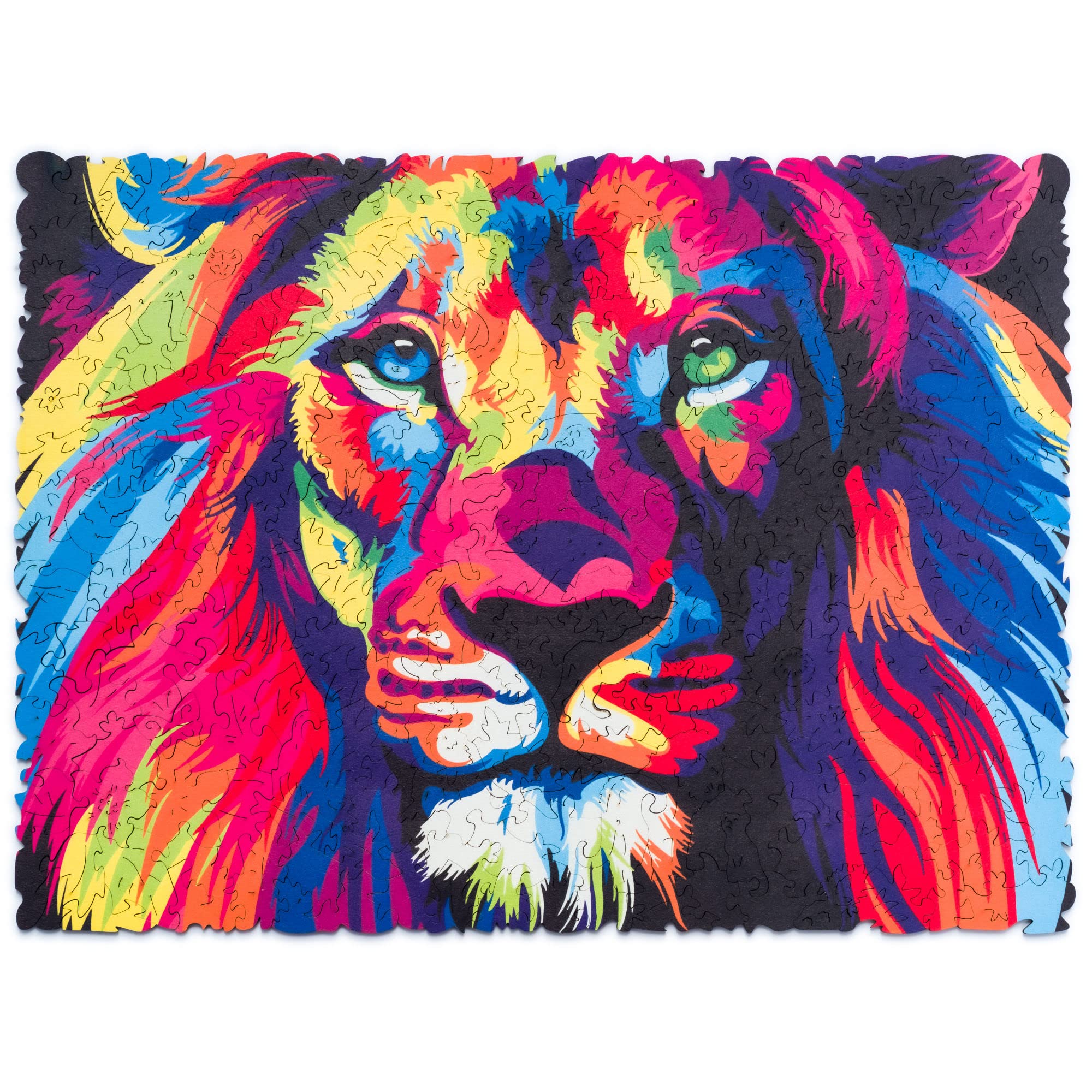 WOOSAIC Original Wooden Jigsaw Puzzle - Hologram Lion, 250 pcs, 11.8"x8.7", Beautiful Gift Package, Unique Shape Best Gift for Adults and Kids