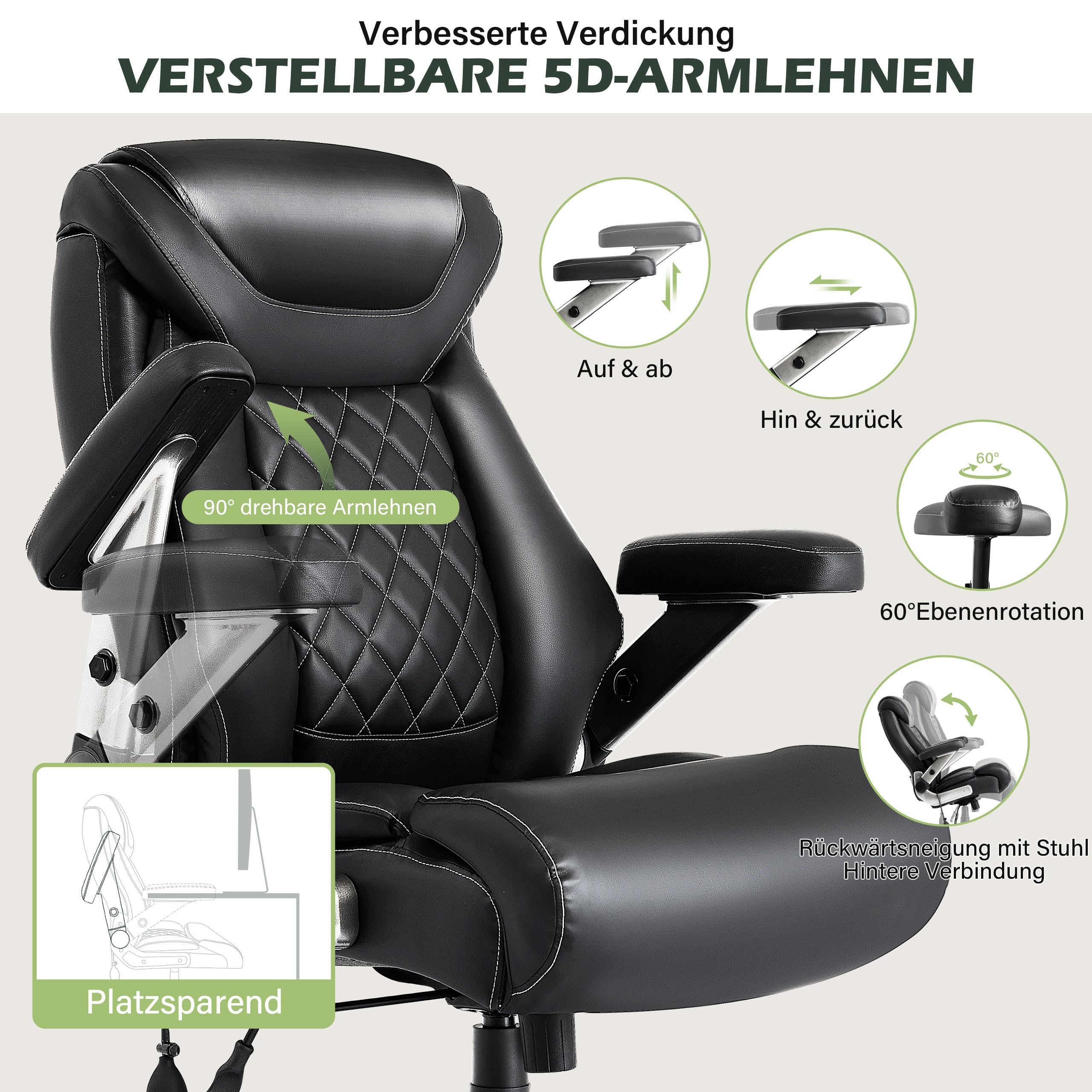 Bosmiller Chefsessel Bürostuhl 250kg Belastbarkeit Ergonomischer Bürostuhl Schreibtischstuhl mit Verstellbare Armlehnen