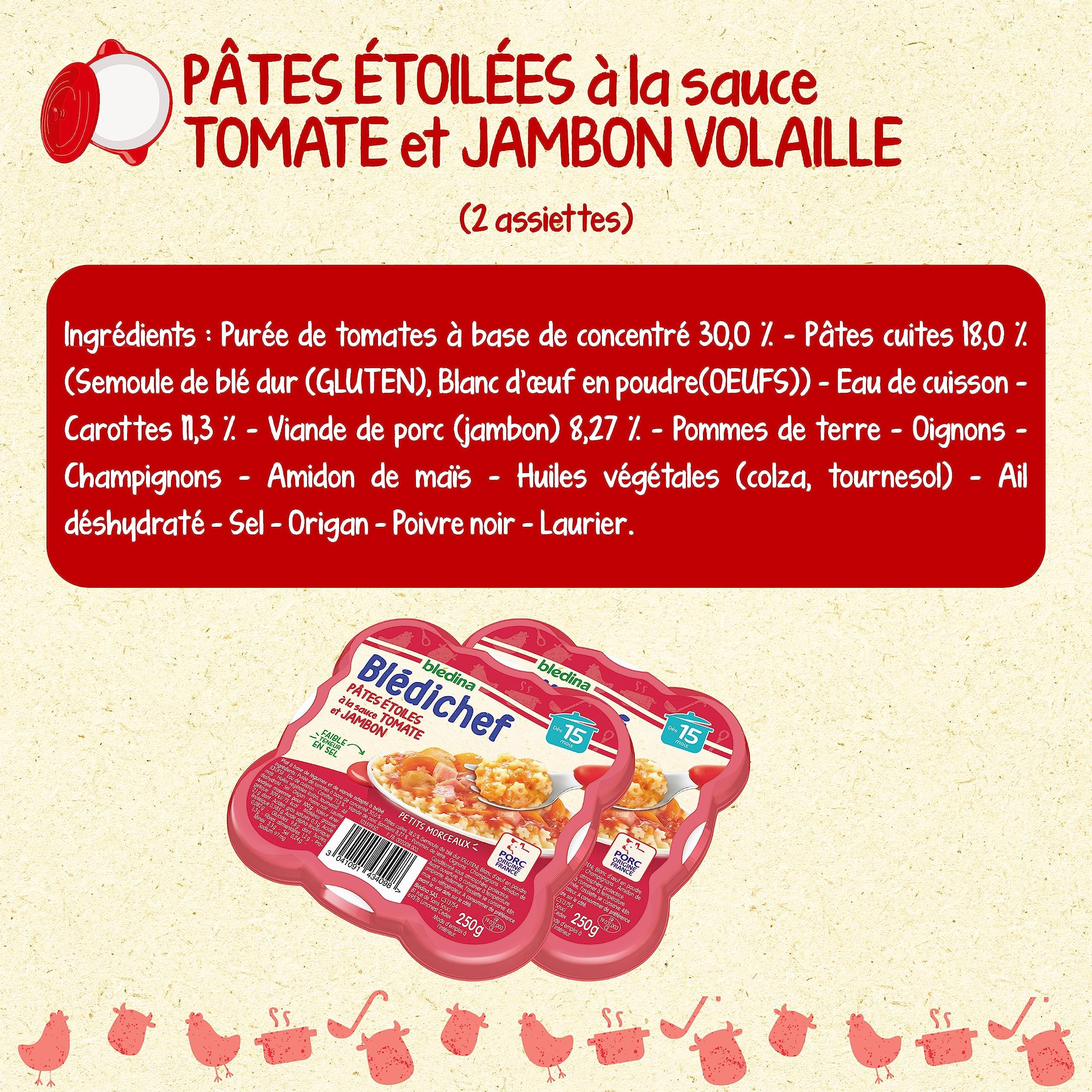 Blédina - Blédichef - 8 petits plats pour bébé - Repas midi et soir - Dès 15 Mois - 5 recettes - Pack de 8