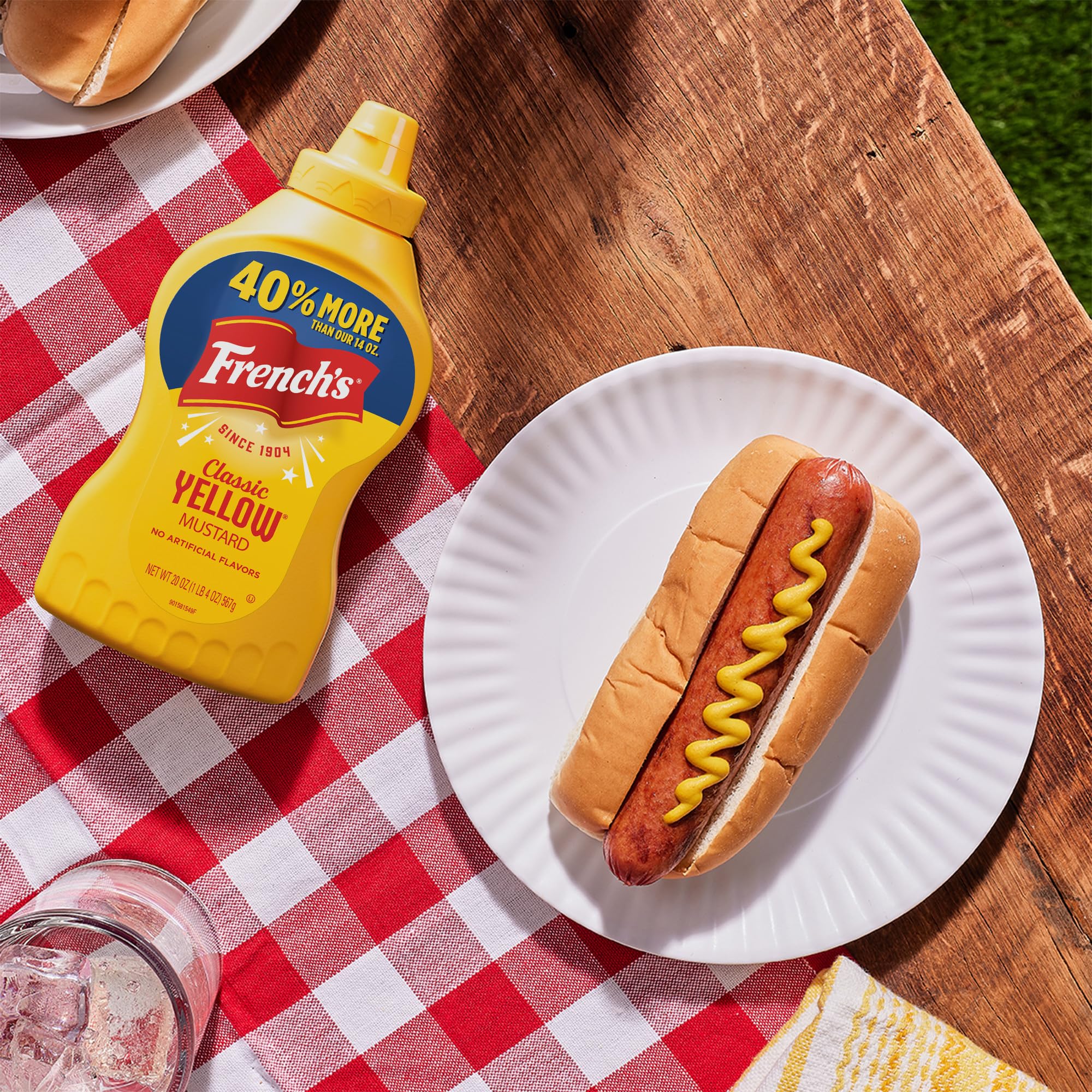 French's Mostaza amarilla, clásica, semillas de mostaza de grado #1 molidas en piedra, producto de los Estados Unidos, sin gluten, sin sabores artificiales, para hamburguesas, mocosos, perros