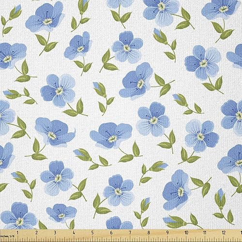 Ambesonne Flower Fabric by The Yard, Flower Pattern Feminine Nostalgic Art Greenland Natural Creative Design, Stretch Knit Fabric for Clothing