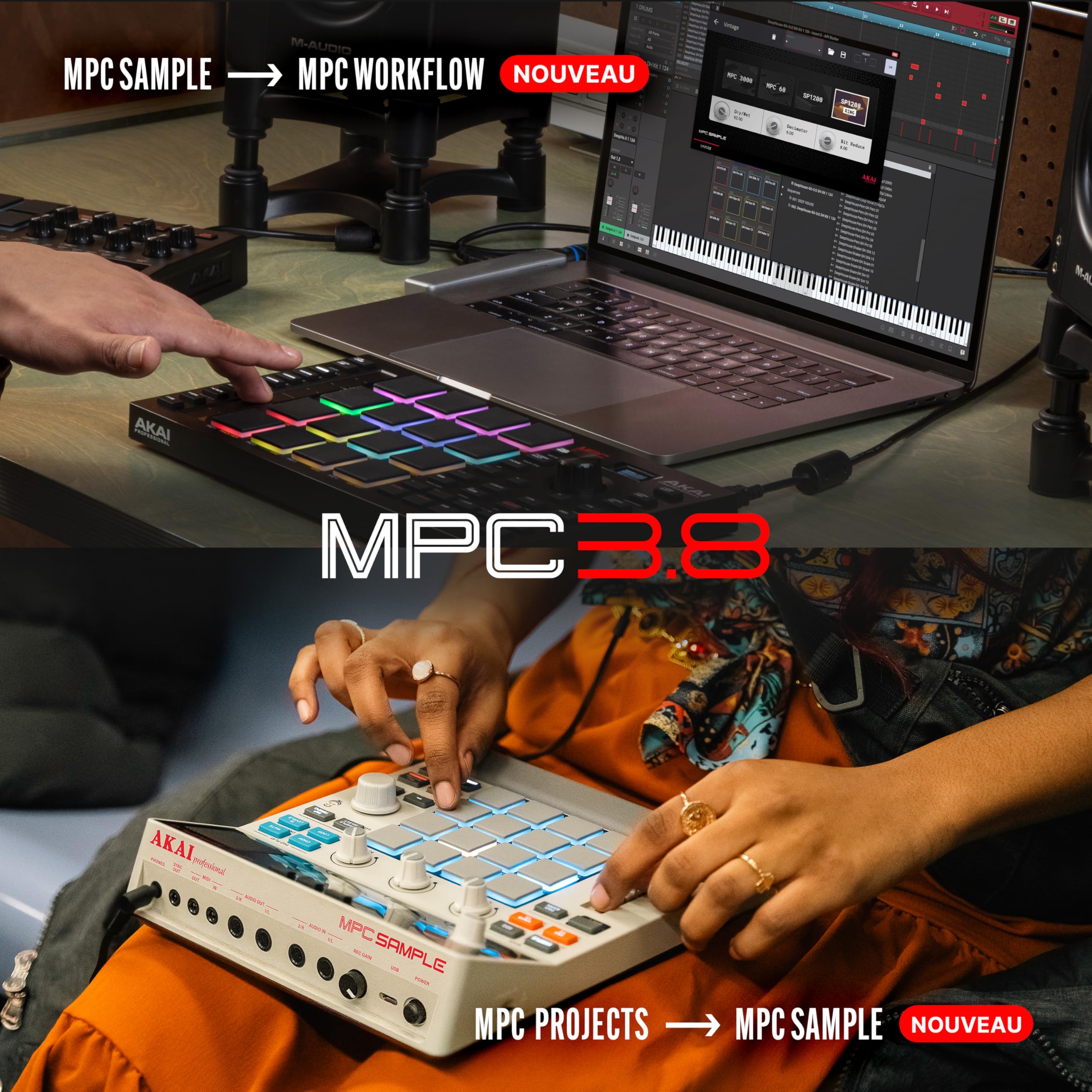 Akai Professional MPC Studio - Contrôleur MIDI Beat Maker avec 16 pads RVB sensibles à la vélocité, logiciel MPC, Touch Strip assignable et écran LCD