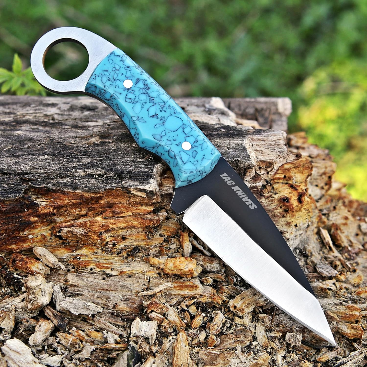 TAC KNIVES 8'' Full Tang Fixed Blade Outdoor Camping Hunting Knife In Sheath Gift For Him 1095 High Carbon Steel SKINNER Knife Gift Cowboy knives Pancake leather sheath (RESIN)