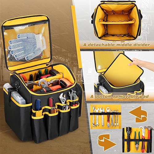 Miniatura 2 de Bolsa de herramientas con divisor desmontable, bolsa de herramientas con múltiples bolsillos, color negro