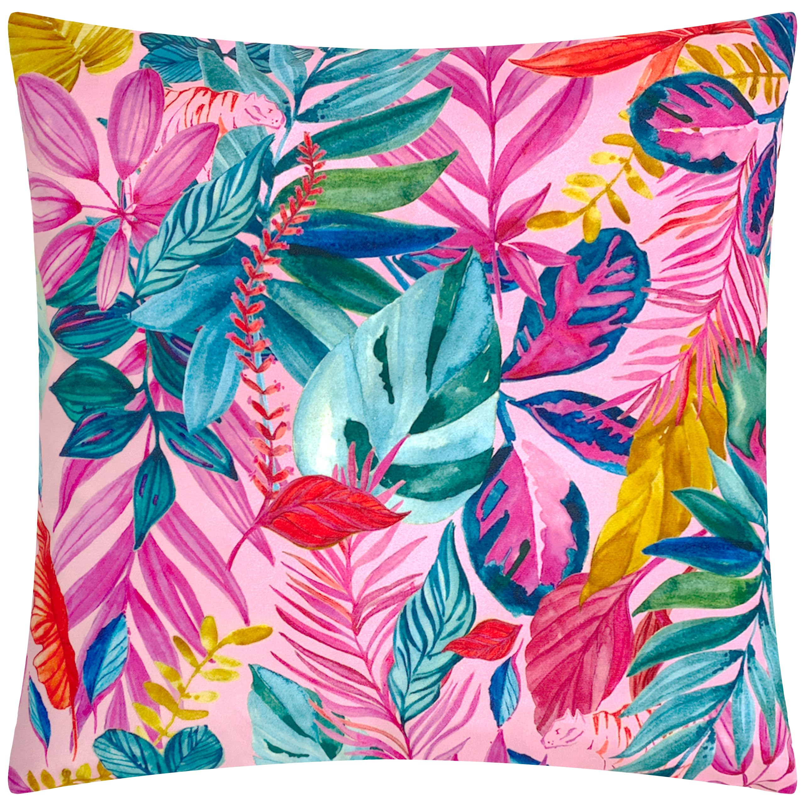 furn. Psychedelic Jungle Cushion Cover – Water Resistant Colourful Tropical Leaf Outdoor Decorative Case (Multicolour - 43x43cm)