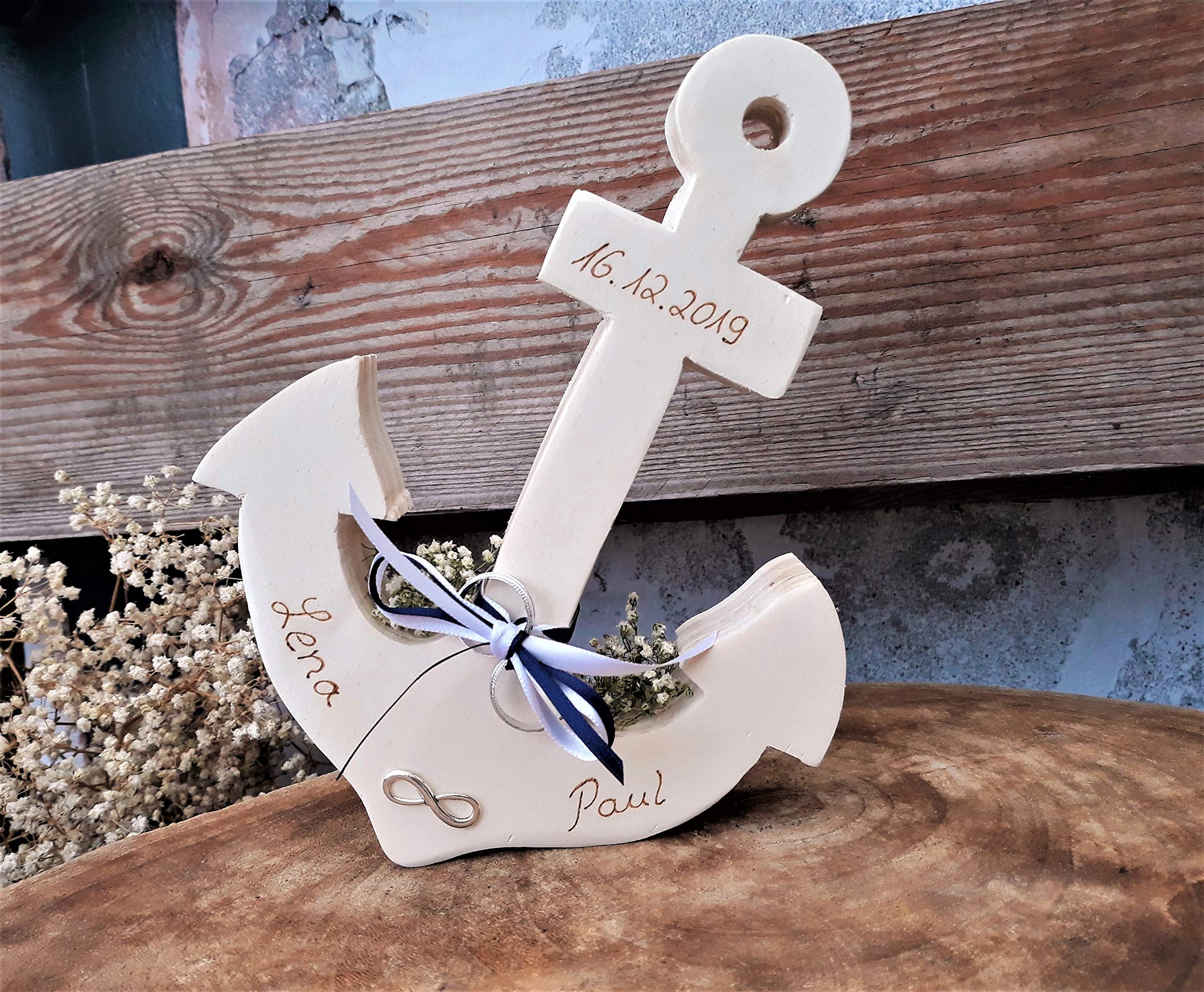Hochzeit Ringkissen Ringhalter Holz Anker für Eheringe mit Namen