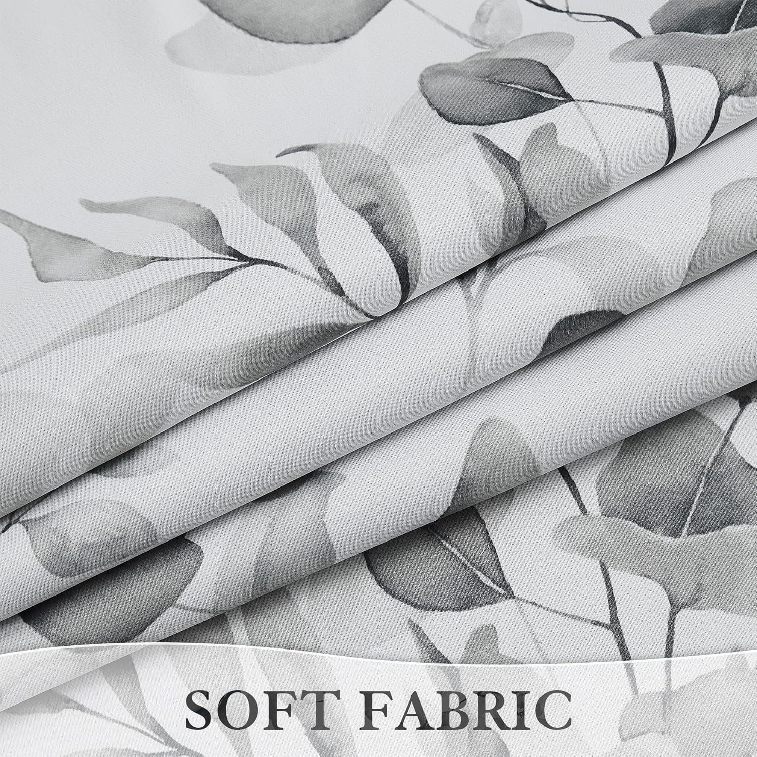 100% Blackout Curtains Grey Floral Pattern Curtains 63 Inches Long for Bedroom Watercolor Leaf Print Thermal Insulated Drapes for Living Room Darkening Rod Pocket Window Curtains 2 Panels