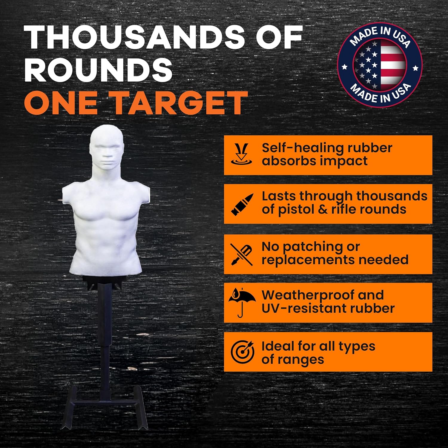 Mr Target® Standard Profile Rubber Dummie™ & Armored Base - Self Healing Target for Shooting Range - Reactive Training Dummy for Precision Practice - for Long Lasting Outdoor & Indoor - Made in USA