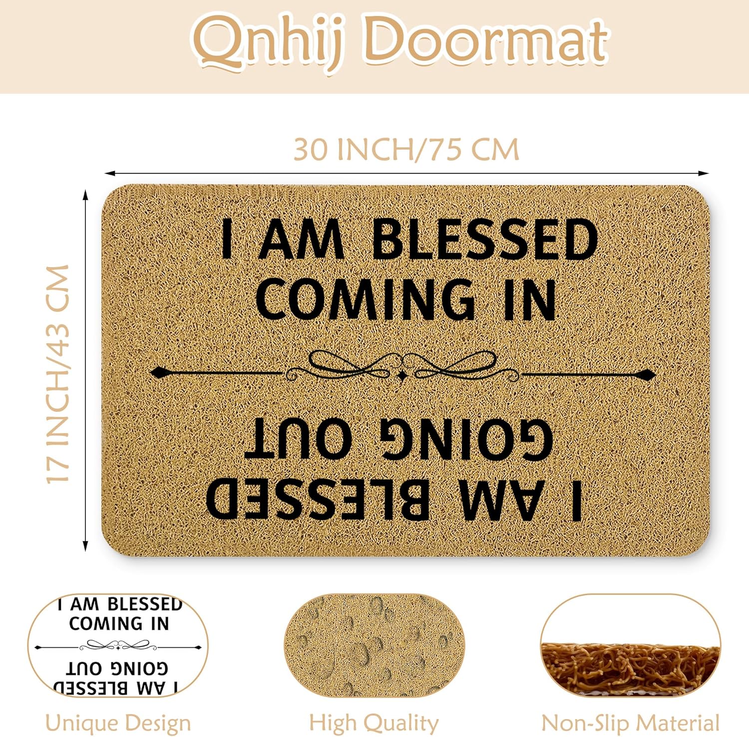 Funny Welcome Mats for Front Door, Funny Door Mat, I Am Blessed Coming in and Going Out Doormat for Porch Outside Inside Outdoor Indoor Entrance, Humorous Bath Rug, 17x30 Inches