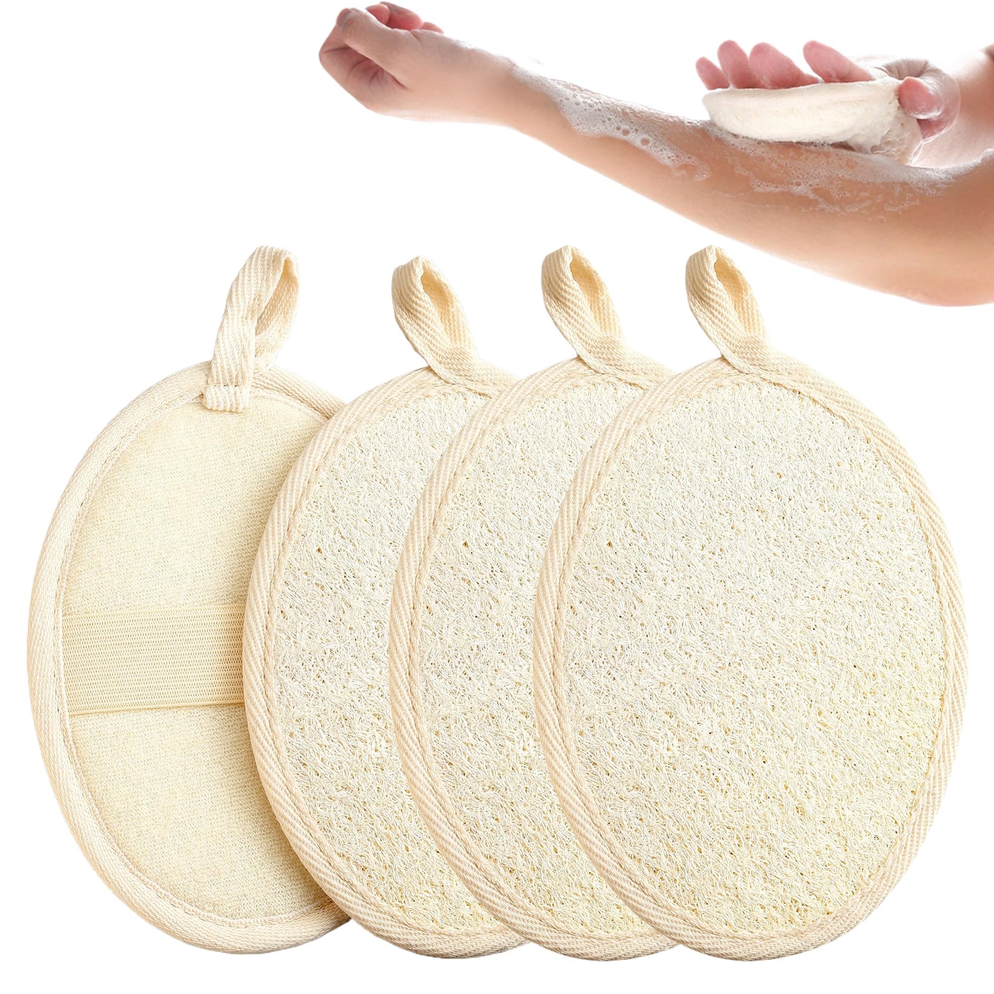 MAEXUS 4 sztuki naturalnej gąbki trukwy, 8 x 12 cm, gąbka pod prysznic, gąbka do peelingu, gąbka pod prysznic, dla kobiet i mężczyzn (beżowe)