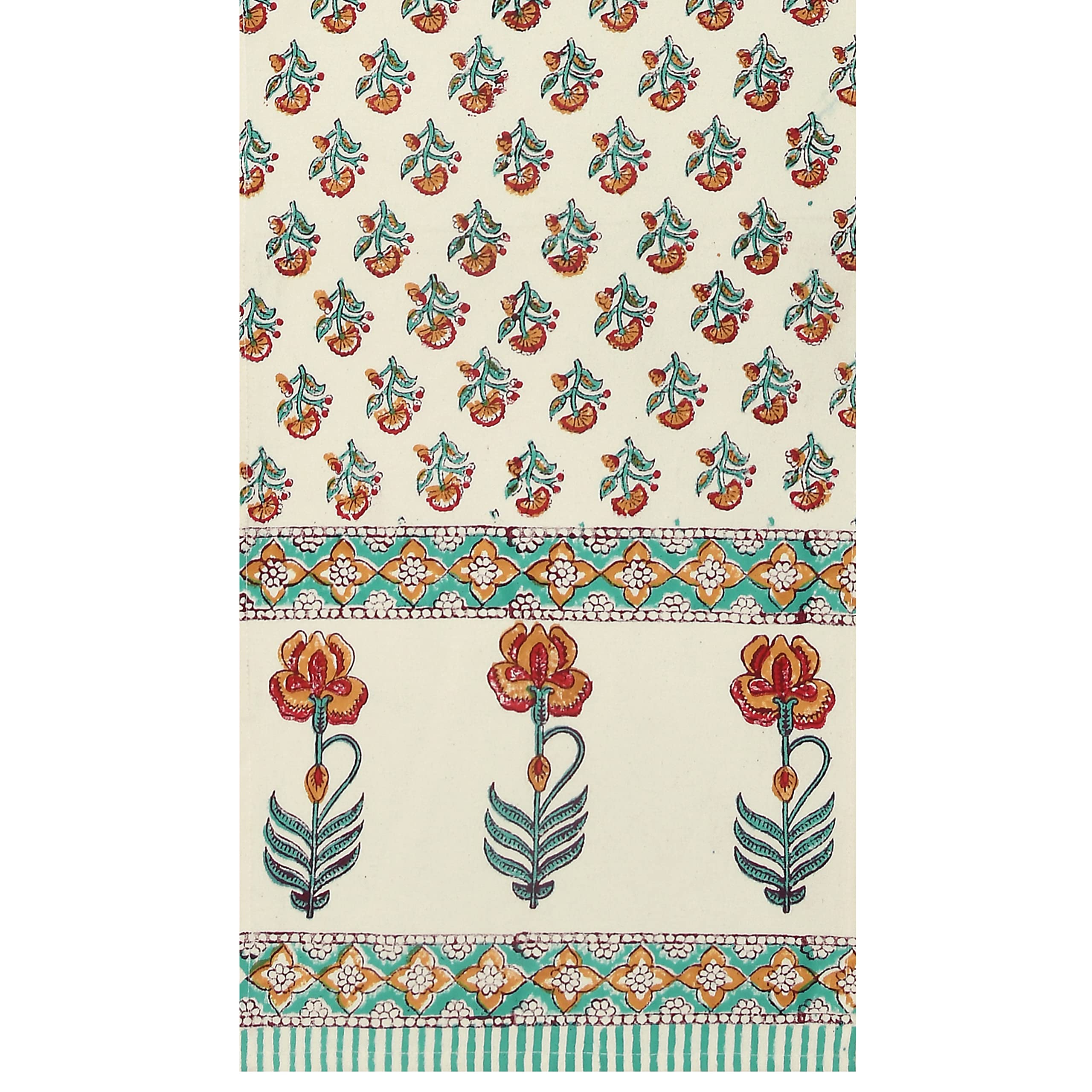 BLOCKS OF INDIA Hand Block Printed Cotton Table Runner for Center/Dining Table (13 x 72 Inches) (Turquoise Flower) 1