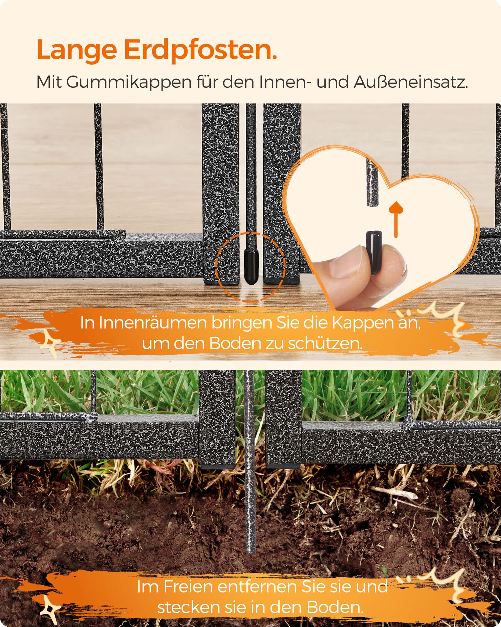 Feandrea Freilaufgehege, Laufstall DIY, mit 8 Gitterplatten je 77 x 80 cm, 2 L-förmige Riegel, transportabel, für innen und außen, extra große Haustiere ohne Halsband, grau PPK88G