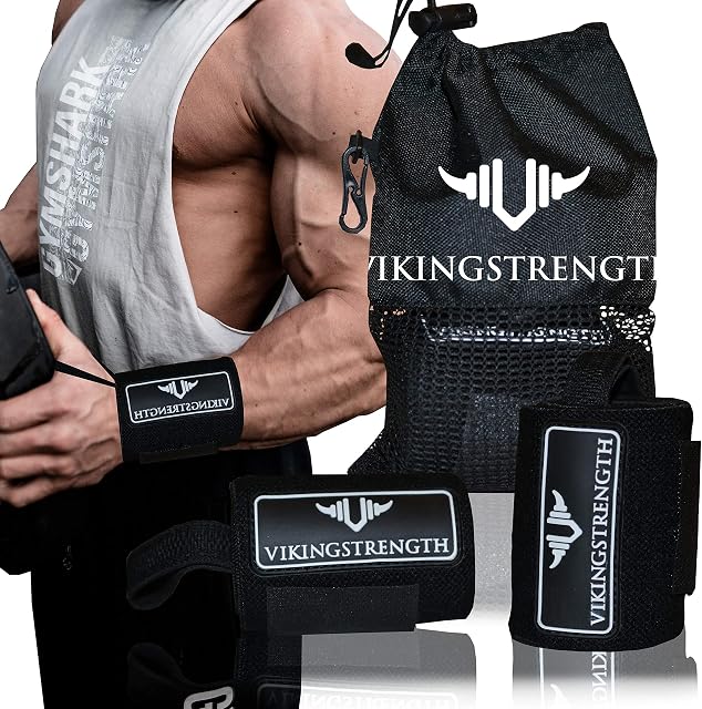 Vikingstrength Wrist Brace Support for Weight lifting, Crossfit, Bodybuilding and Fitness. Premium Quality Wrist Wraps for Pain relief and Recovery. Wrist Strap + V-Strength Workout App