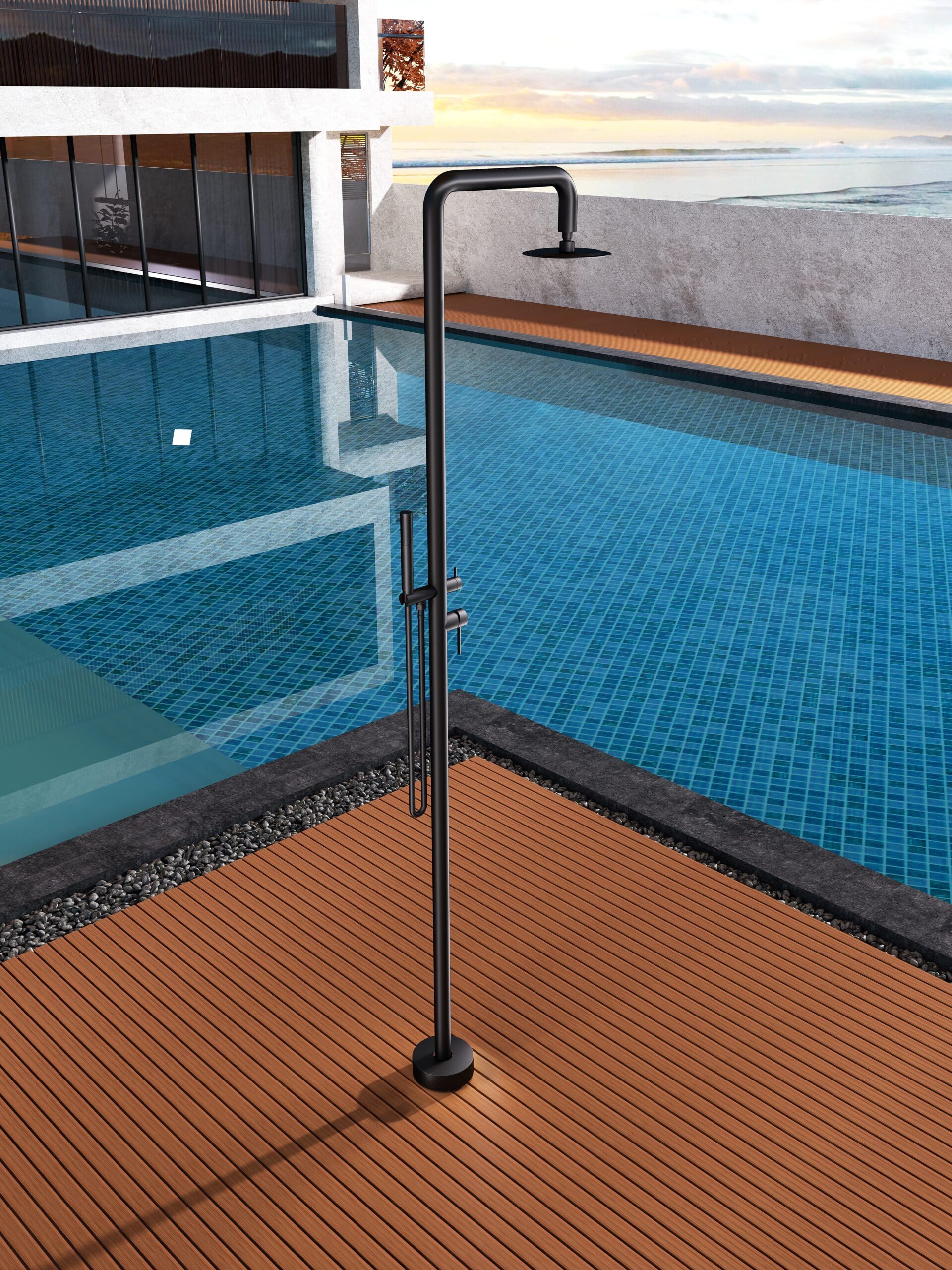 Mice - Columna de Ducha para exterior fabricada en acero inoxidable S316 - Monomando de 2 Vias con Mango de ducha - Duchas para Piscinas, Jardines y SPA Color Negro Mate