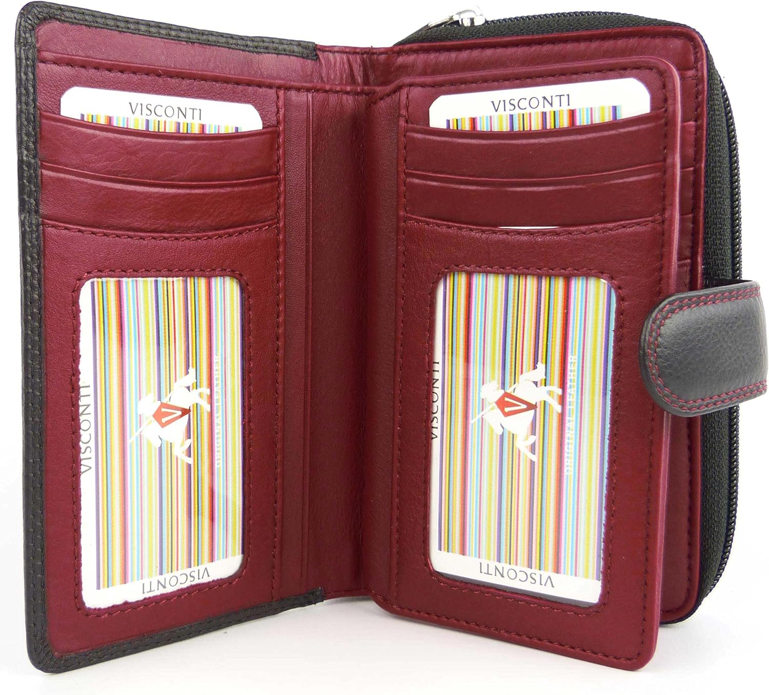 Visconti Women's Soft Leather Red Two Tone Purse Wallet Onesize Black