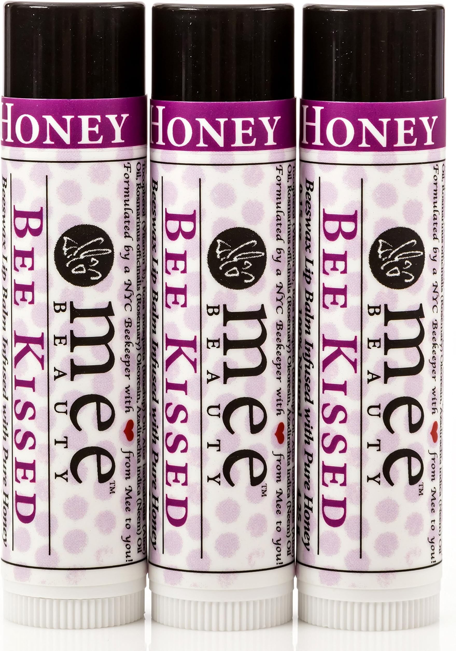 Best Lip Balm for Chapped Dry Lips - Bee Kissed - Natural Healing Honey & Beeswax to Fight The Chap - Our Balm Stick Makes A Great Add On Item and Helps Save The Bees (3 Pack)