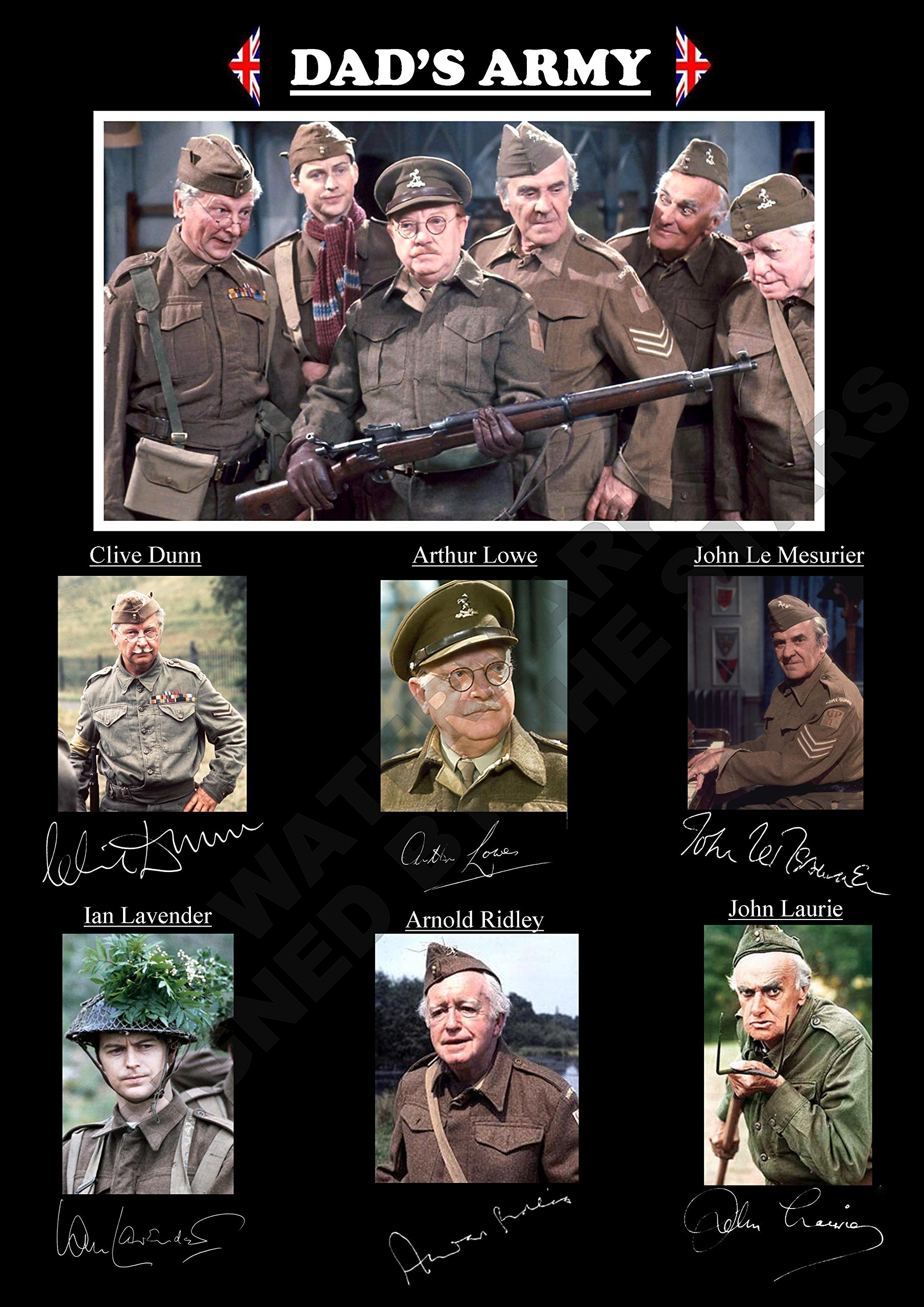 Signed By The Stars Multi-Color Dads Army Cast Signed/Autographed Print (A4 Print 29.7Cm X 21Cm)