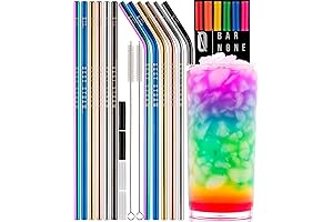 BAR NONE Unbeatable Straws: 12-Piece 10.5" Rainbow Steel Straw Set