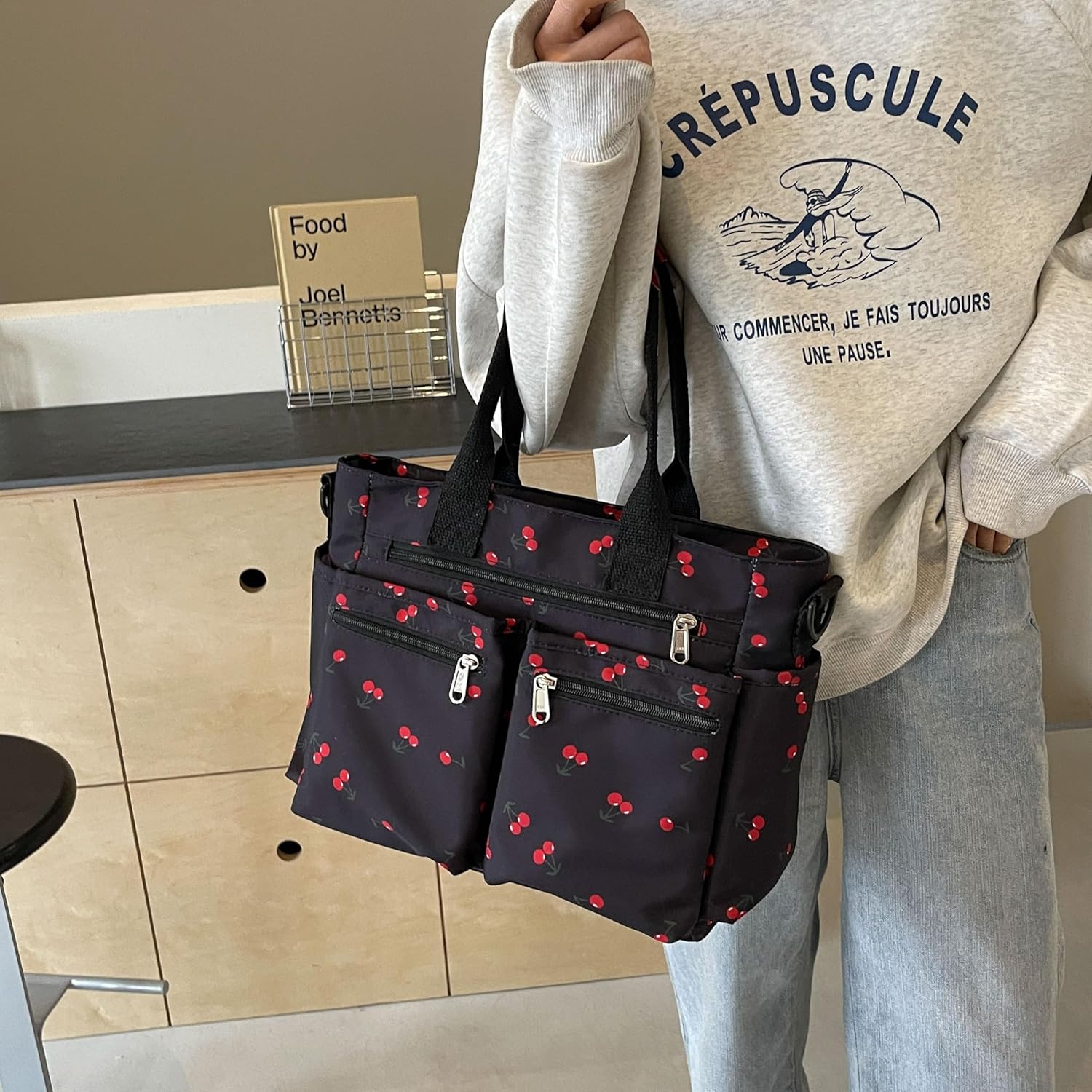 Cherry Tote Bag for Women, Everyday Work Tote,Large CanvasTote Purse with Multiple Pockets for Travel Daily Use - Image 2