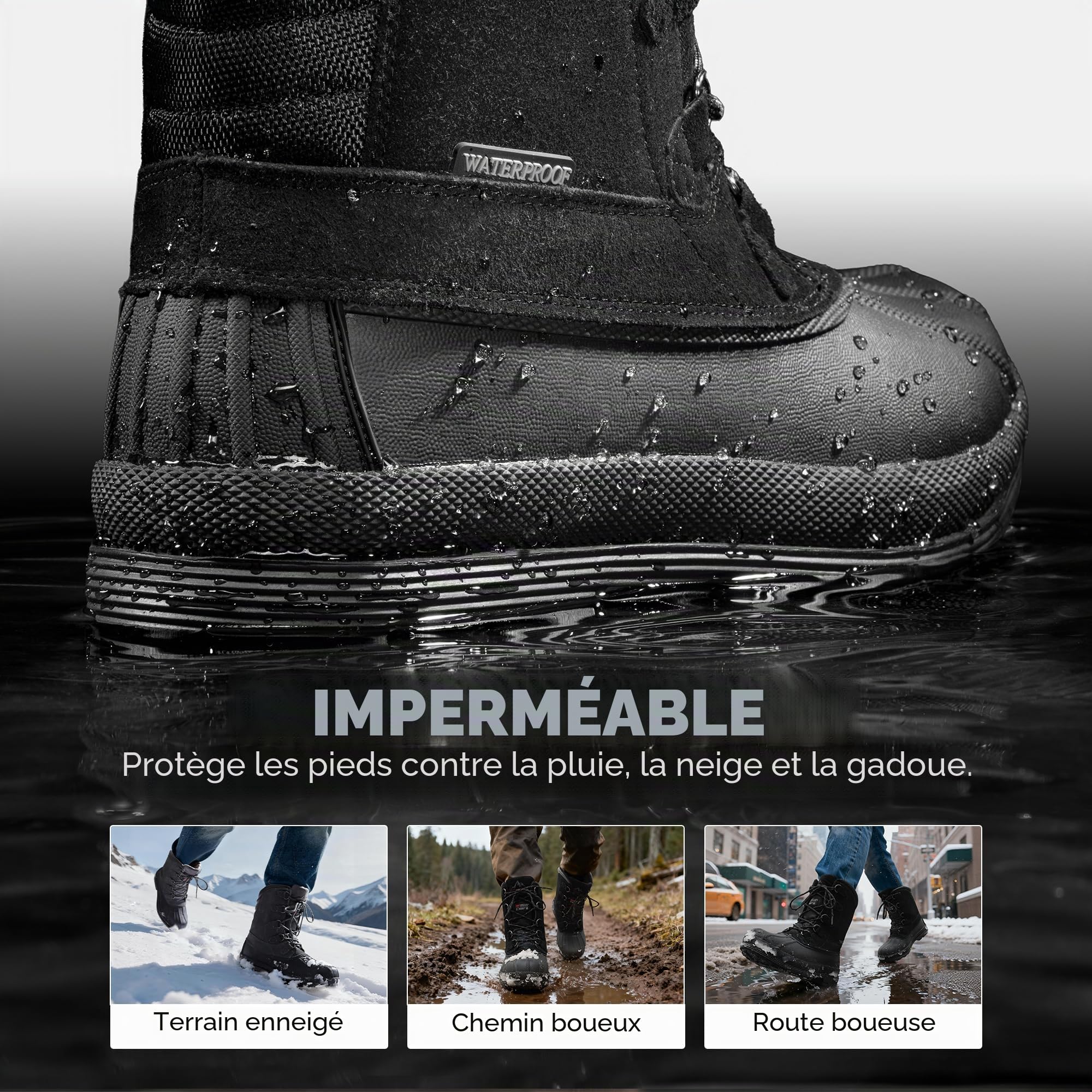 NORTIV 8 Botte de Neige pour Homme Bottes de Hiver | Chaussures Chaude Randonnée Imperméable Boots, Confortable et Durable