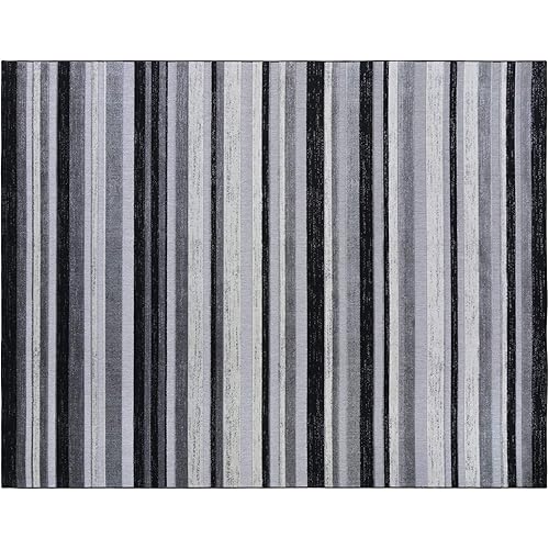 Gertmenian 22425 Indoor Outdoor Rug Textured Outside Patio Textural Carpet, 8x10 Large, Stripes Black White Grey