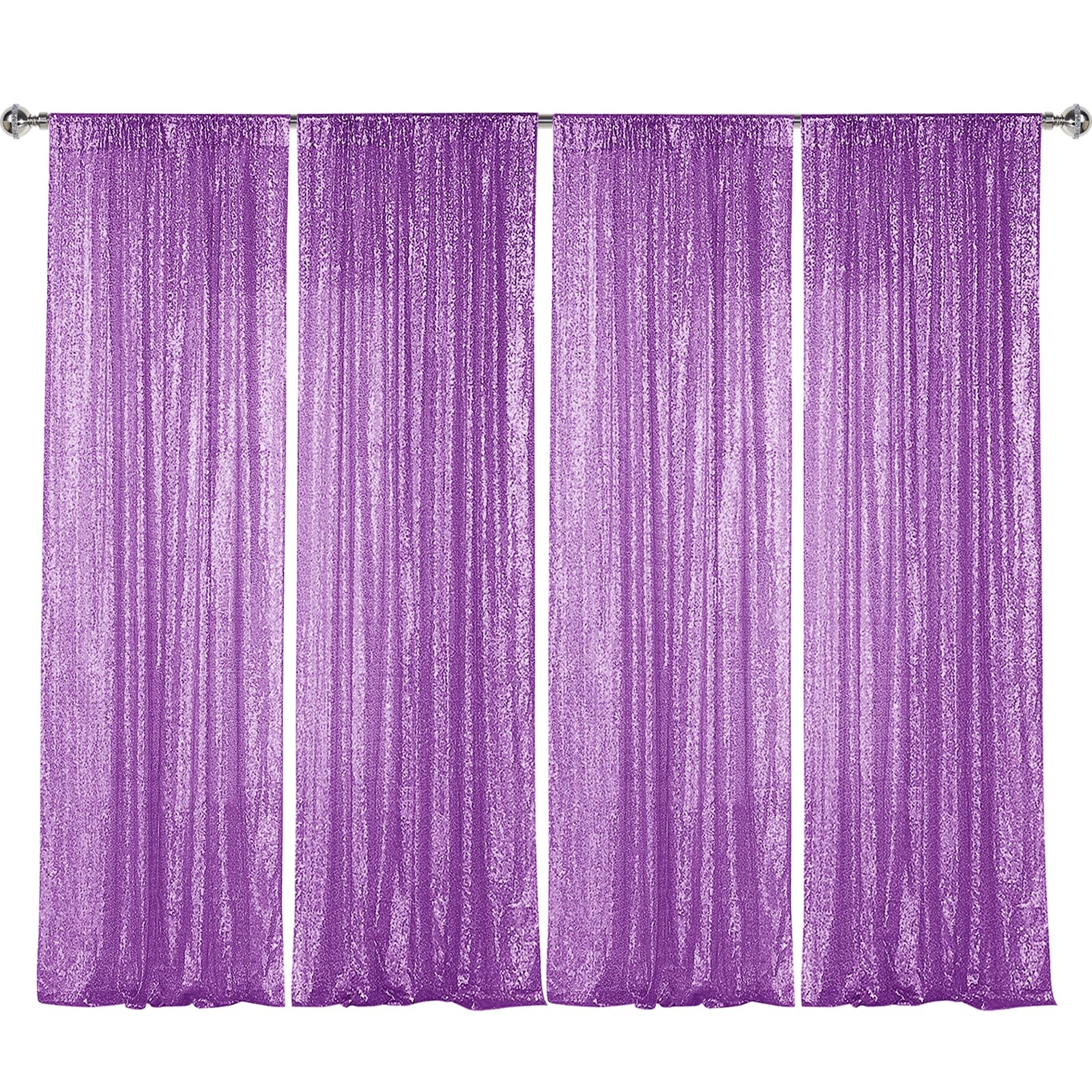 Sugargirl Lavender Purple Sequin Backdrop Curtain 4 Panels 2FTx8FT Glitter Lavender Background Drapes Sparkle Photography Backdrop for Party Wedding