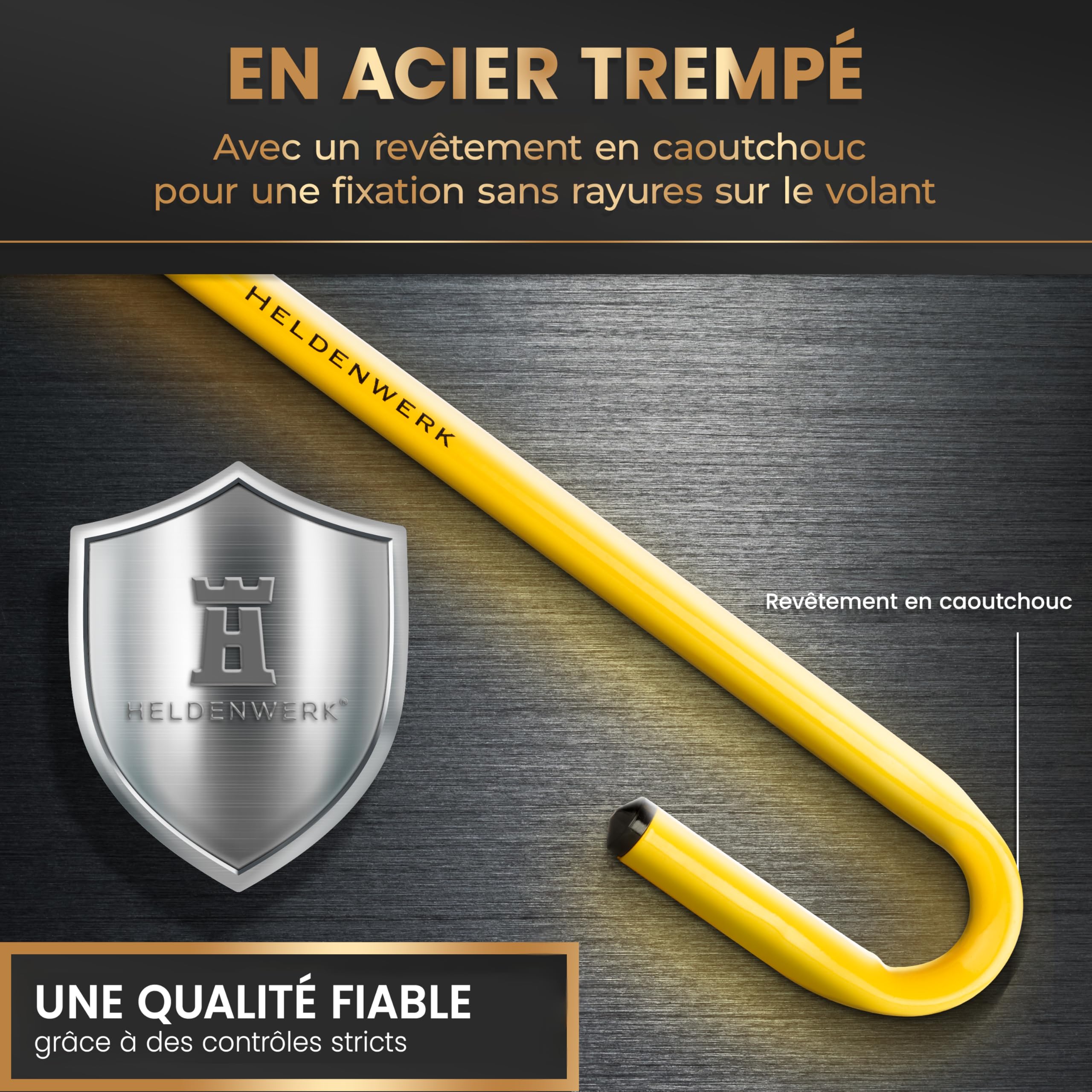 HELDENWERK Canne Antivol Voiture Volant pour la protection Antivol - Bloque Volant Voiture universal - Barre Antivol Voiture, Bloc Volant Auto – Antivols Auto, Antivol Volant pour Voiture, Camping Car