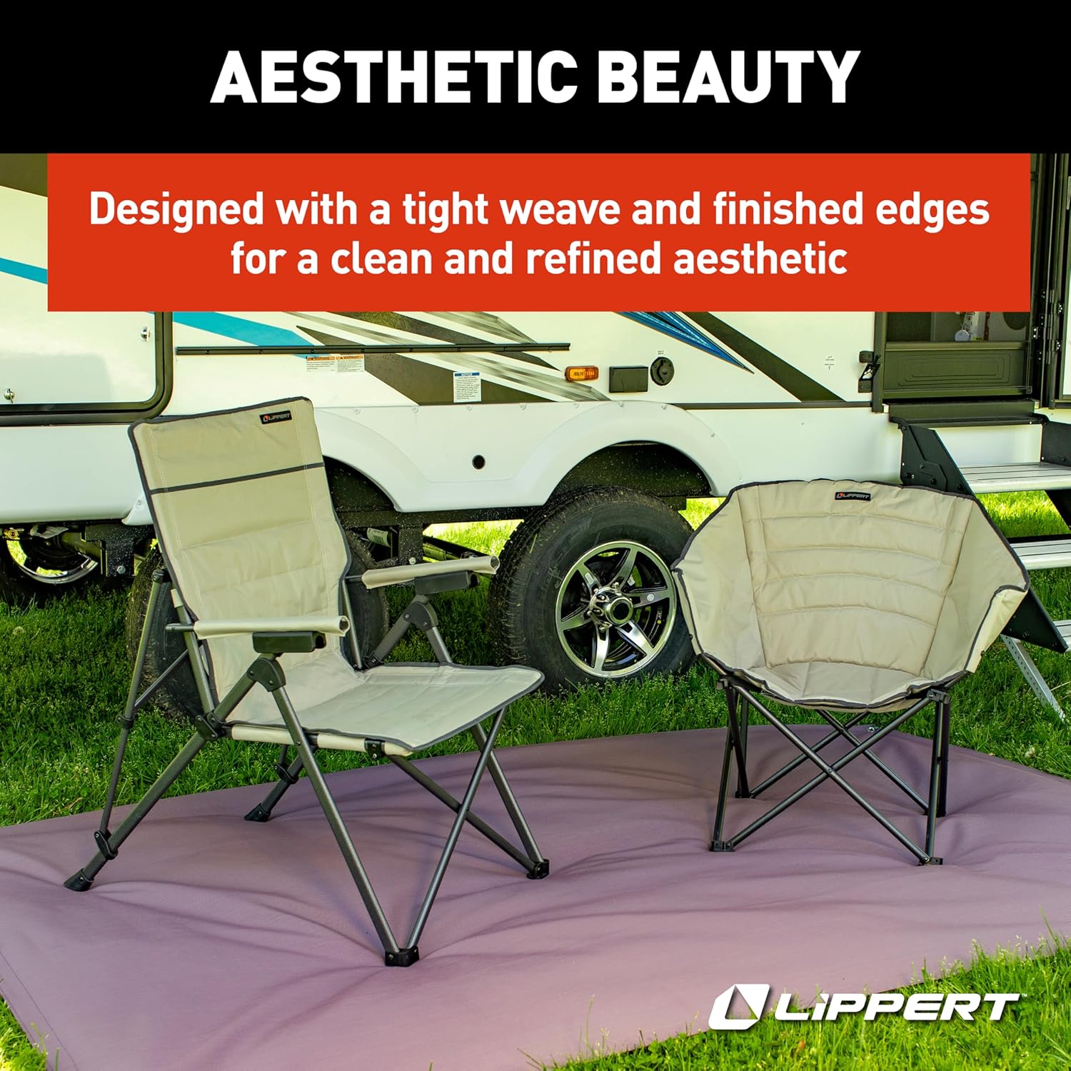 Lippert 8' x 20' Burgandy All-Weather Outdoor Patio Rug for RVs and Campers with Polyvinyl Fabric, Tight Weave, Finished Edges, Reinforced Corners, Resistant to Fading - 2022115674