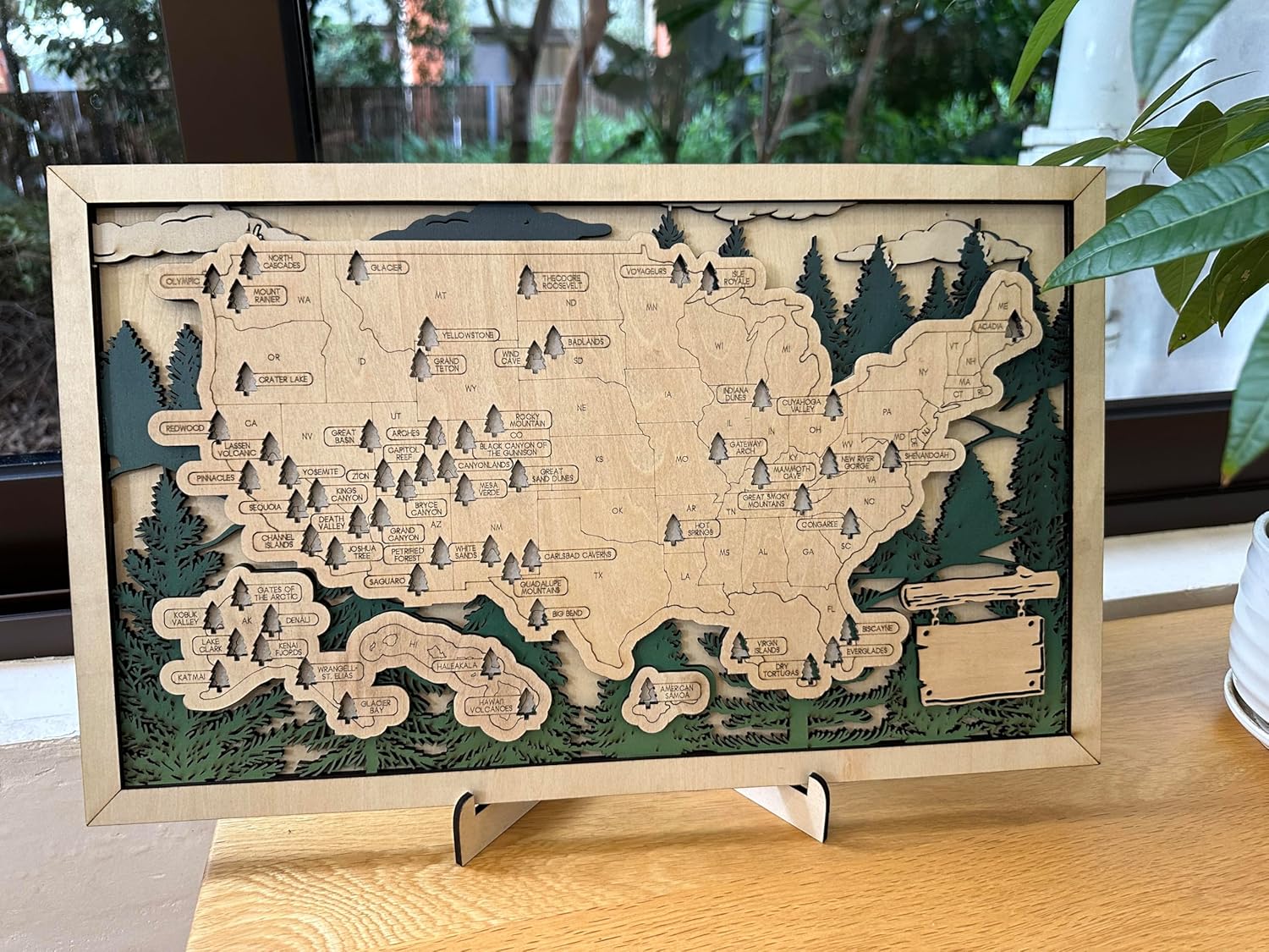 Personalized Wooden US National Parks Map,Custom National Parks Travel Map,Natural Wall Art,Gift for Hiker,Camping Gift (America)