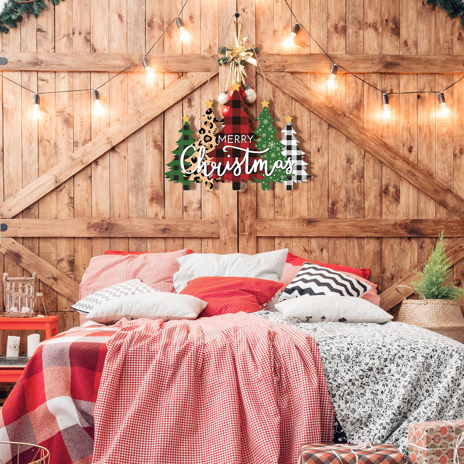 Sophena Decoración navideña de madera para el hogar, pancarta de feliz Navidad, telón de fondo para puerta delantera, decoración de coronas de Navidad, decoración de puerta y pared