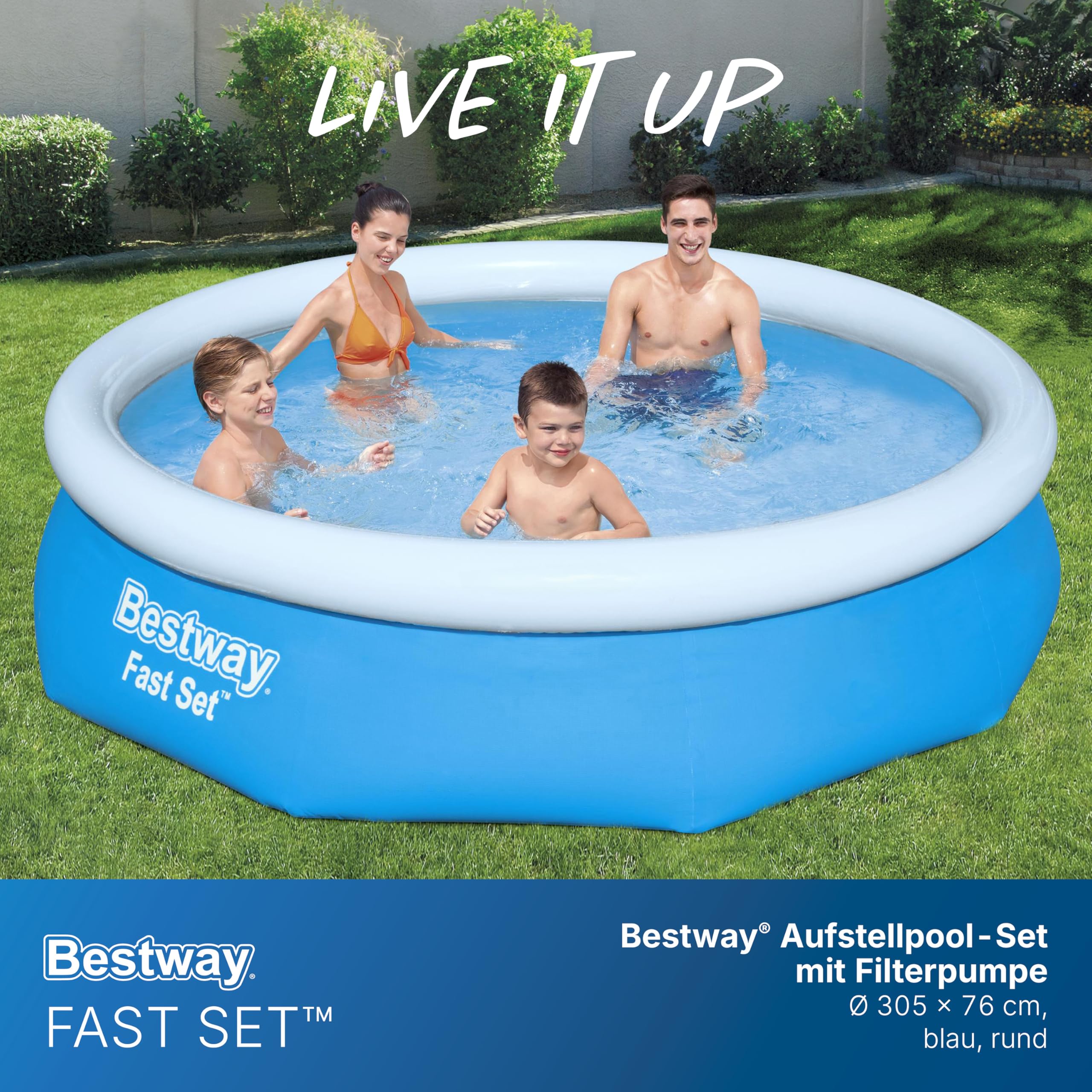 BESTWAY Fast Set Pool Set 305x76 cm, mit Filterpumpe