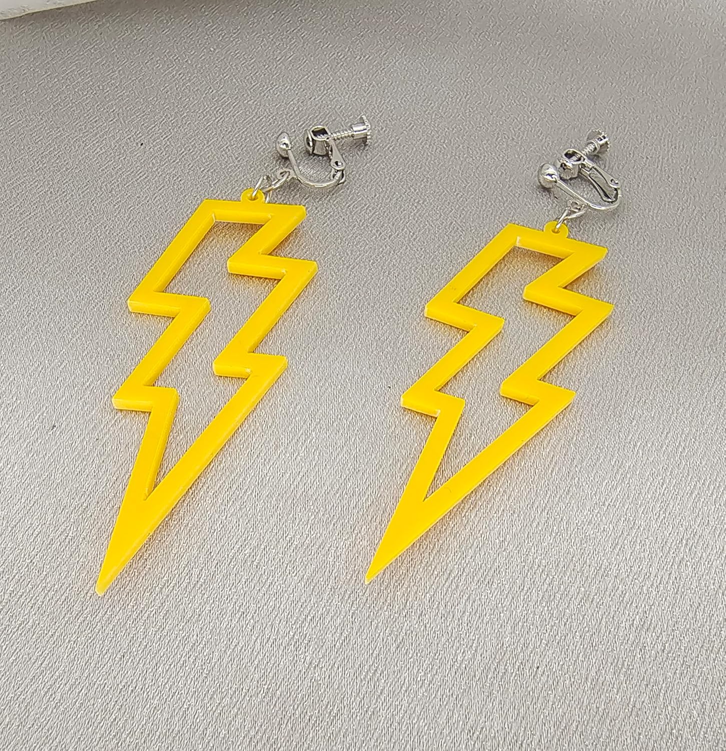 80s Neon Earrings Acrylic Hollow Lightning Bolt Clip on Earrings Non Pierced Dangle Earrings 80's Retro Party Jewelry - Image 2