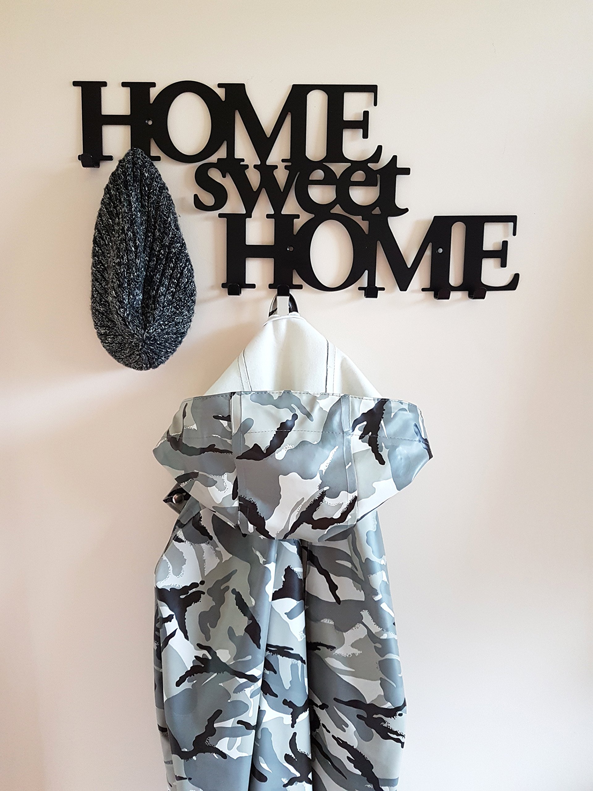 Appendini per Abbigliamento con 7 Ganci Appendiabiti da Muro in Metallo Attaccapanni Home Sweet Home Nero