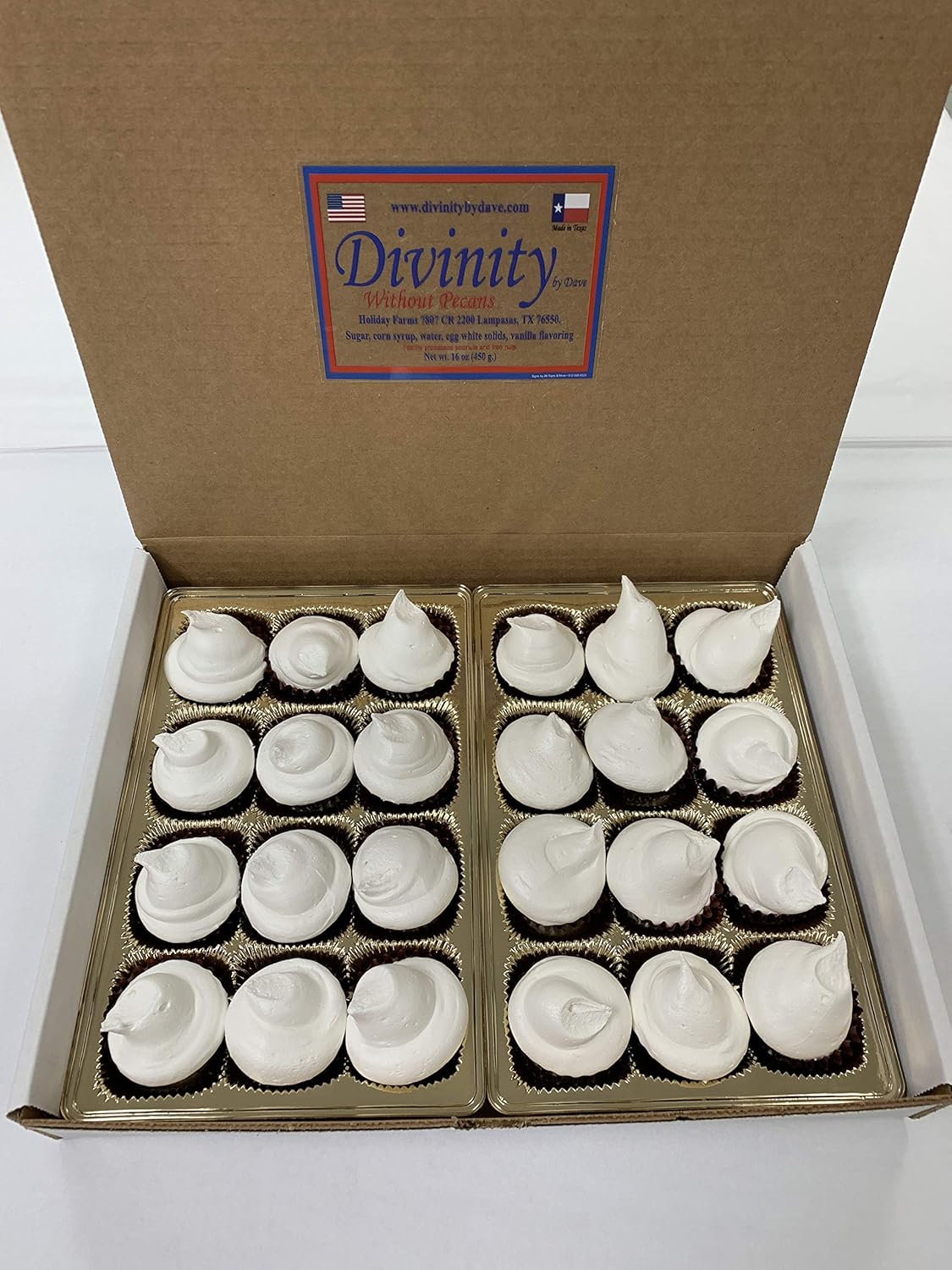 24 Piece Divinity Gift Box (Without Pecans) Old Fashioned Divinity, Just Like Home Made Divinity.
