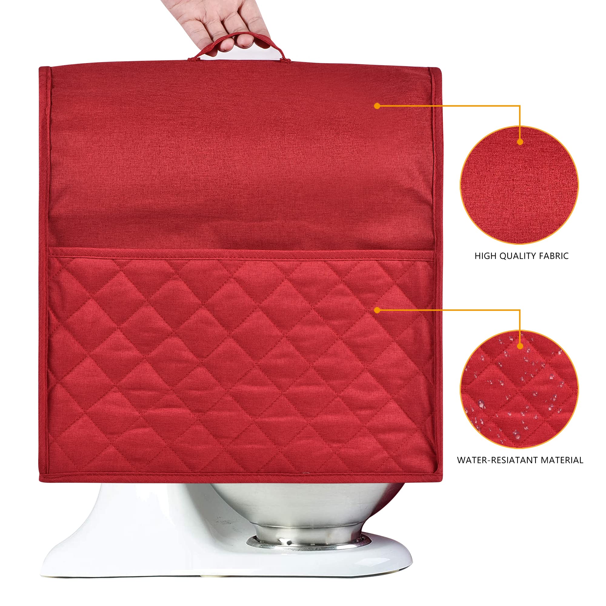 Stand Mixer Dust-proof Cover for KitchenAid Mixer，Multi Pockets for Various Kitchen Appliance Accessories，Water-resistant，Easy Cleaning (Red, Fit for Bowl Lift 5-8 Quart)