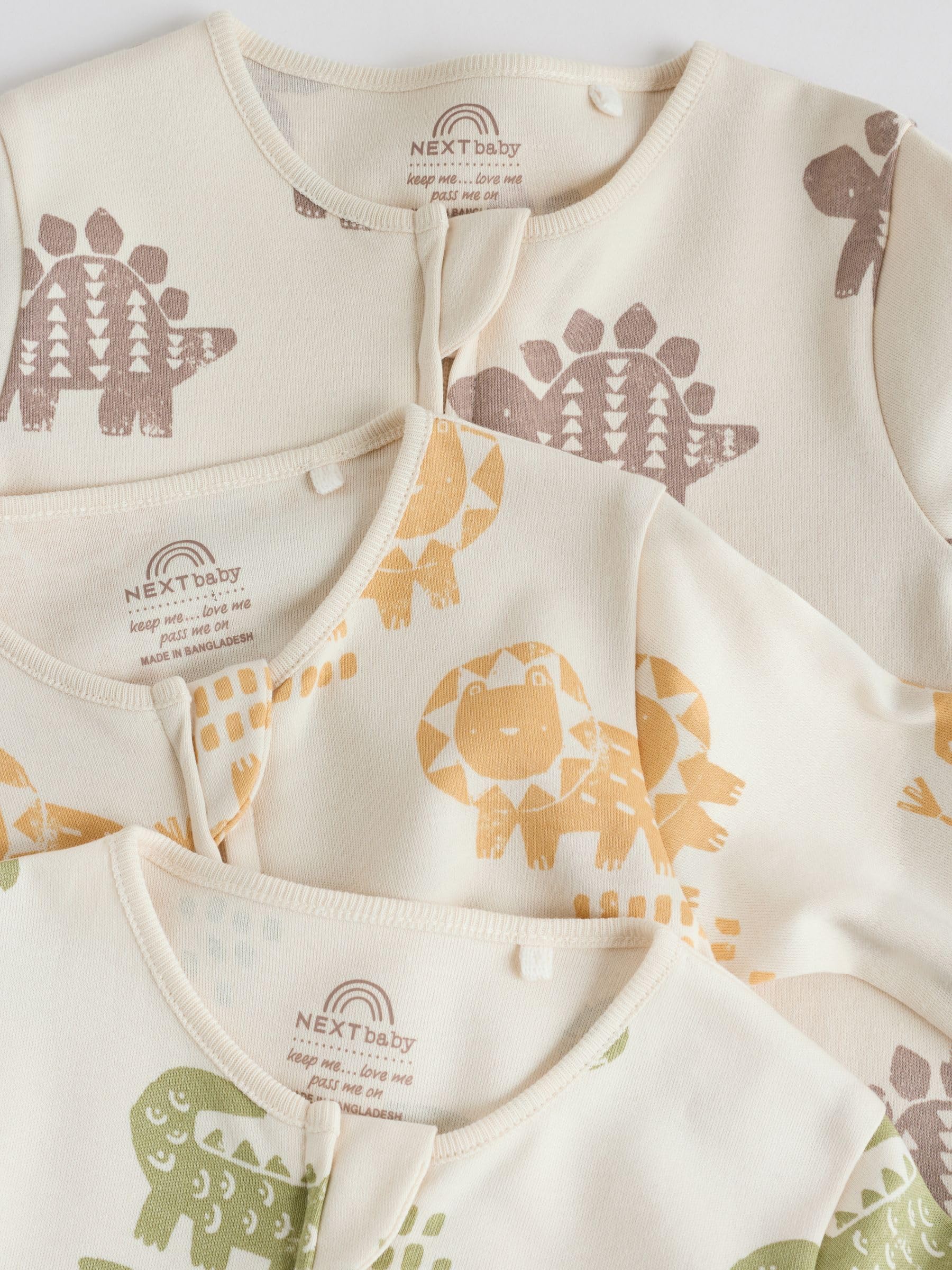 NEXT Bambini Confezione da 3 Tutine Bebè con Zip bidirezionale | Neonato, Standard, Mid Rise, Button, 100% cotone