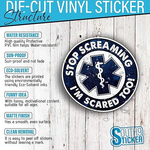 Vista 3 de Pegatinas divertidas de vinilo troqueladas con texto en inglés "Stop Screaming I'm Scared Too Too" EMS Medical EMT Rn Paramedic Doctor de 2 pulgadas
