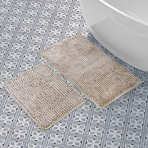 Laura Ashley - Juego de 2 tapetes de baño de chenilla suave, 20 x 34 pulgadas, color azul