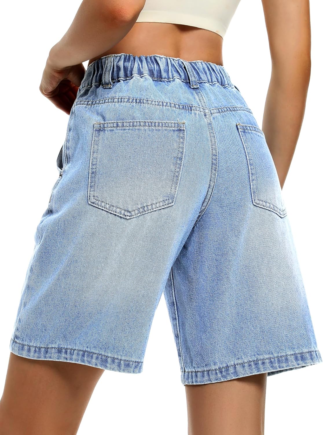 ELLEVEN Women’s Jean Bermuda Shorts Baggy Jorts, High-Waisted Knee-Length Denim Shorts with Pockets - Image 2