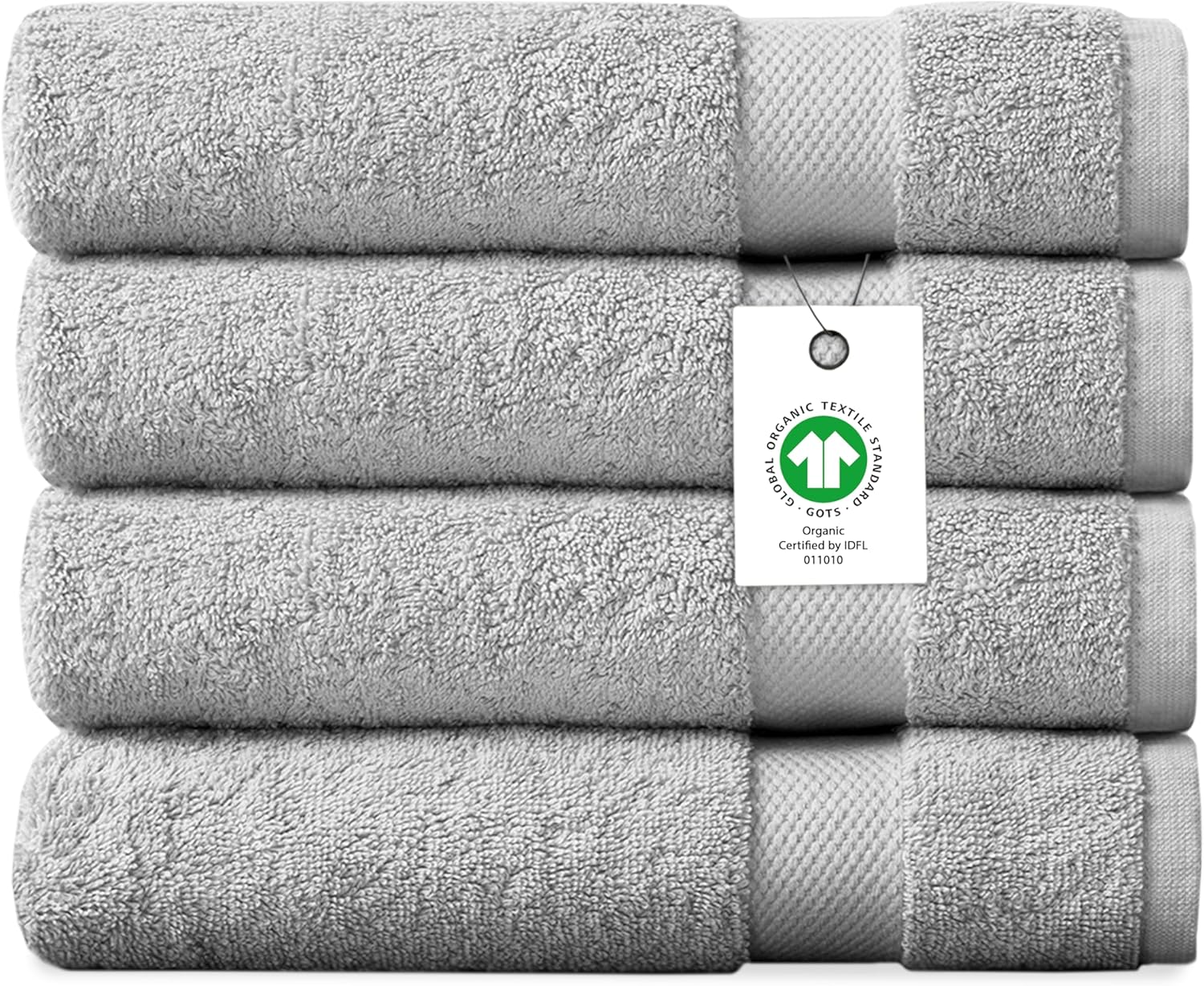 Delara Organic Cotton Luxuriously Plush Bath Towel Pack of 4 | GOTS & OEKO-TEX Certified | Premium Hotel Quality Towels | Feather Touch Technology|650 GSM Long Staple|Soft, Quick Dry & Ultra-Absorbent Light Grey Bath Towel (Pack of 4)