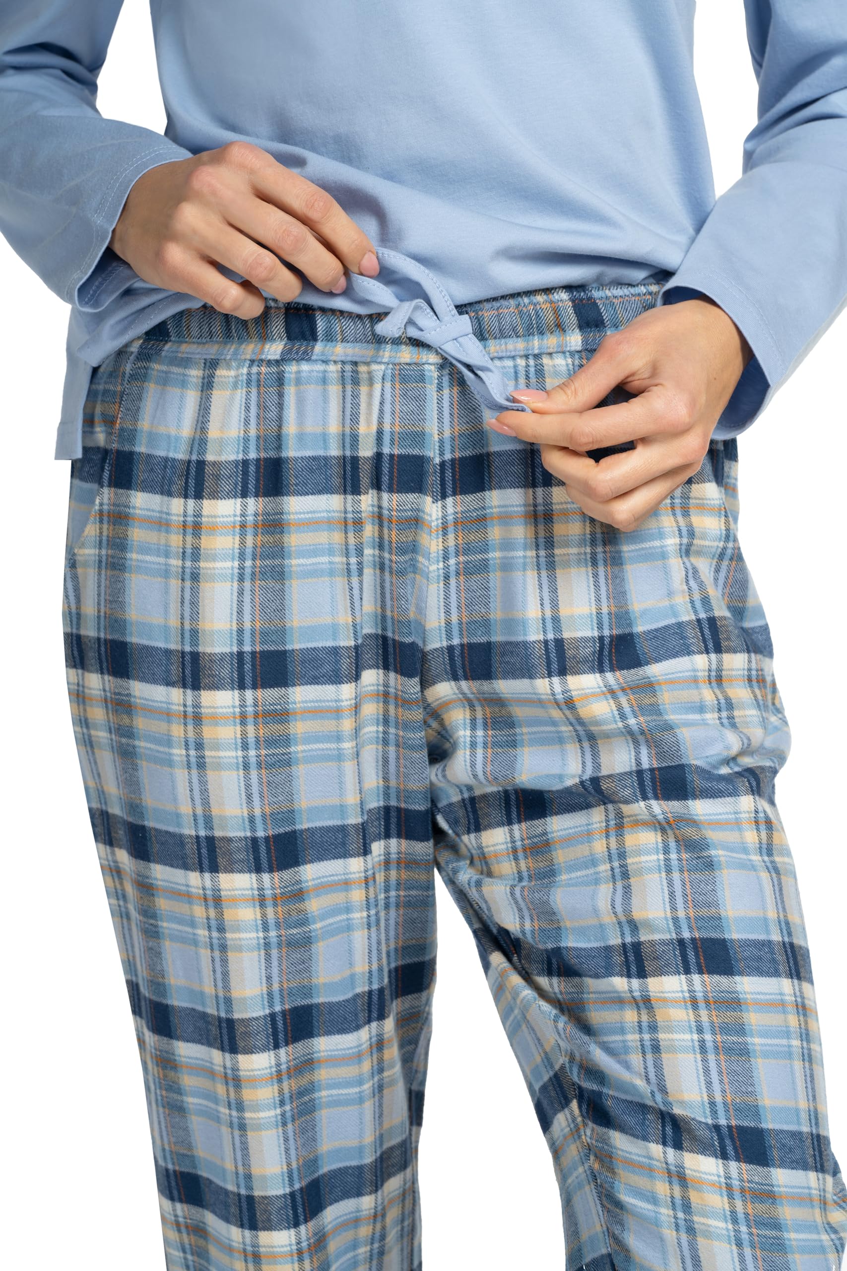 Consult-Tex Damen Langarm Pyjama Schlafanzug aus 100% Baumwolle Flanell Kuschel-Qualität. Mit dehnbarem Hosenbund und Langarm Shirt. Weich fließende und lockerer Schnitt.