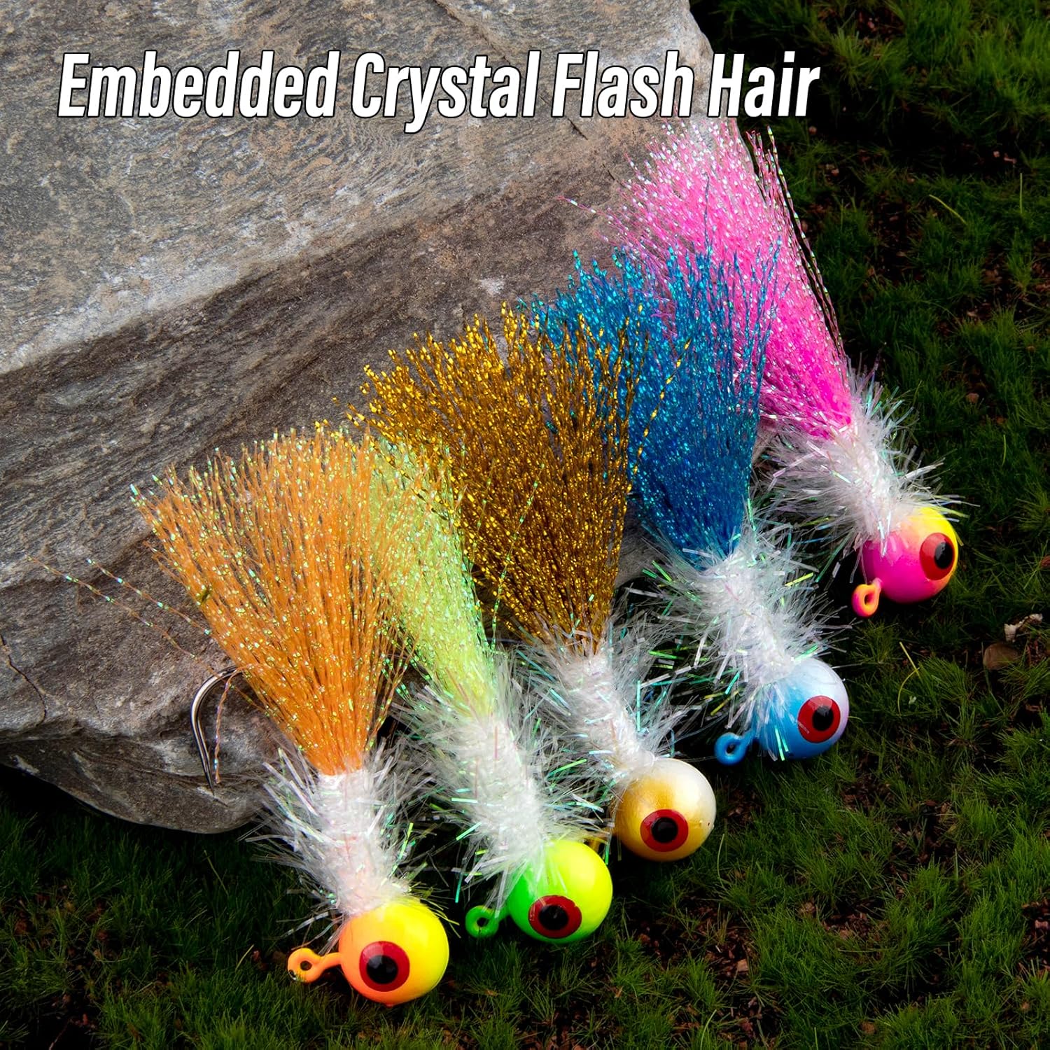 Dr.Fish 10 Pack Tinsel Flash Jig Heads Fishing Crappie Round Ball jig Freshwater Swimbait Marabou Bass Fishing Hook Trout Walleye Panfish Bluegill