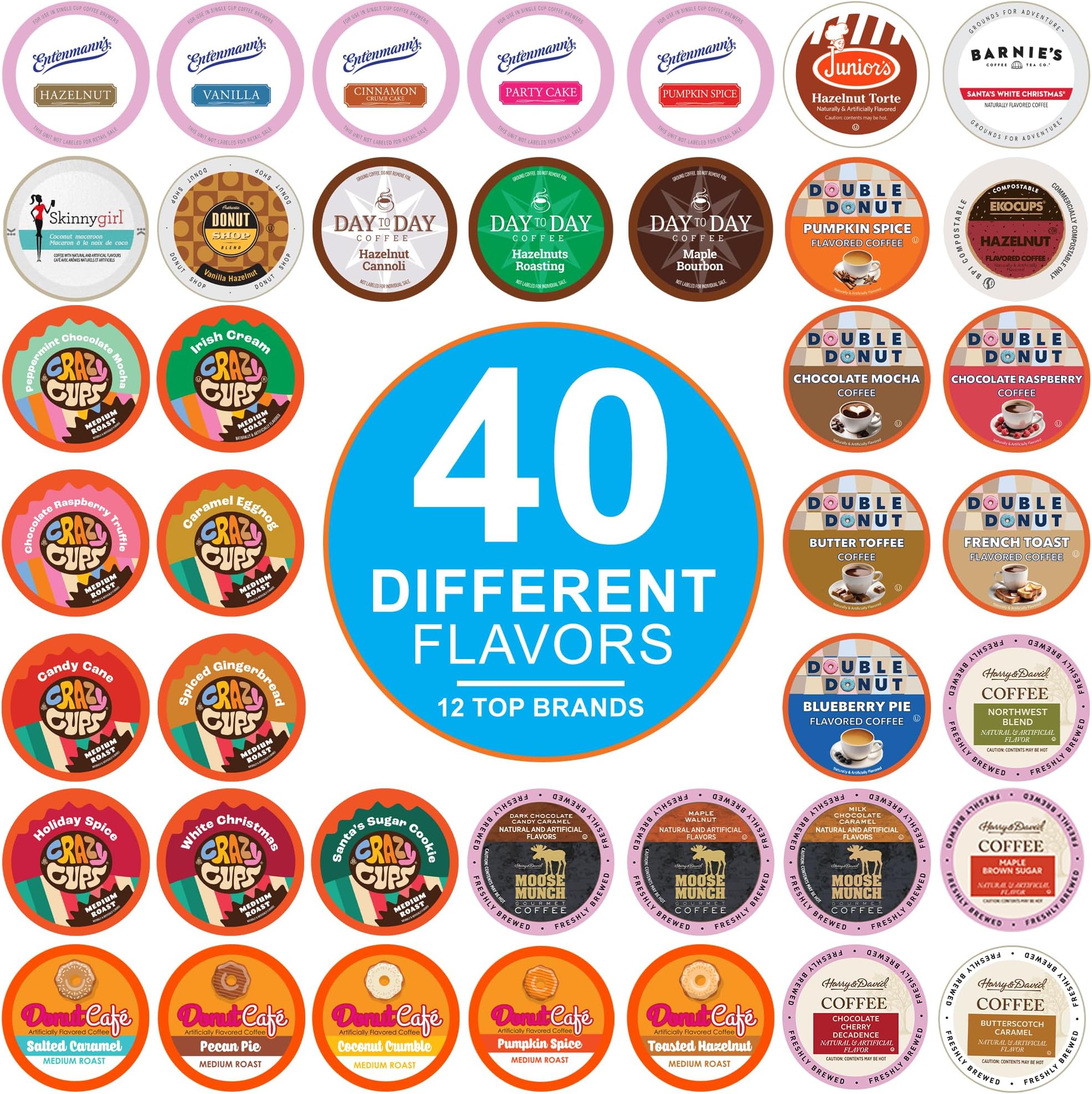 Flavored Coffee Pods Variety Pack for Keurig K Cups Brewers, Assorted Flavored Coffee Sampler, 40 Count